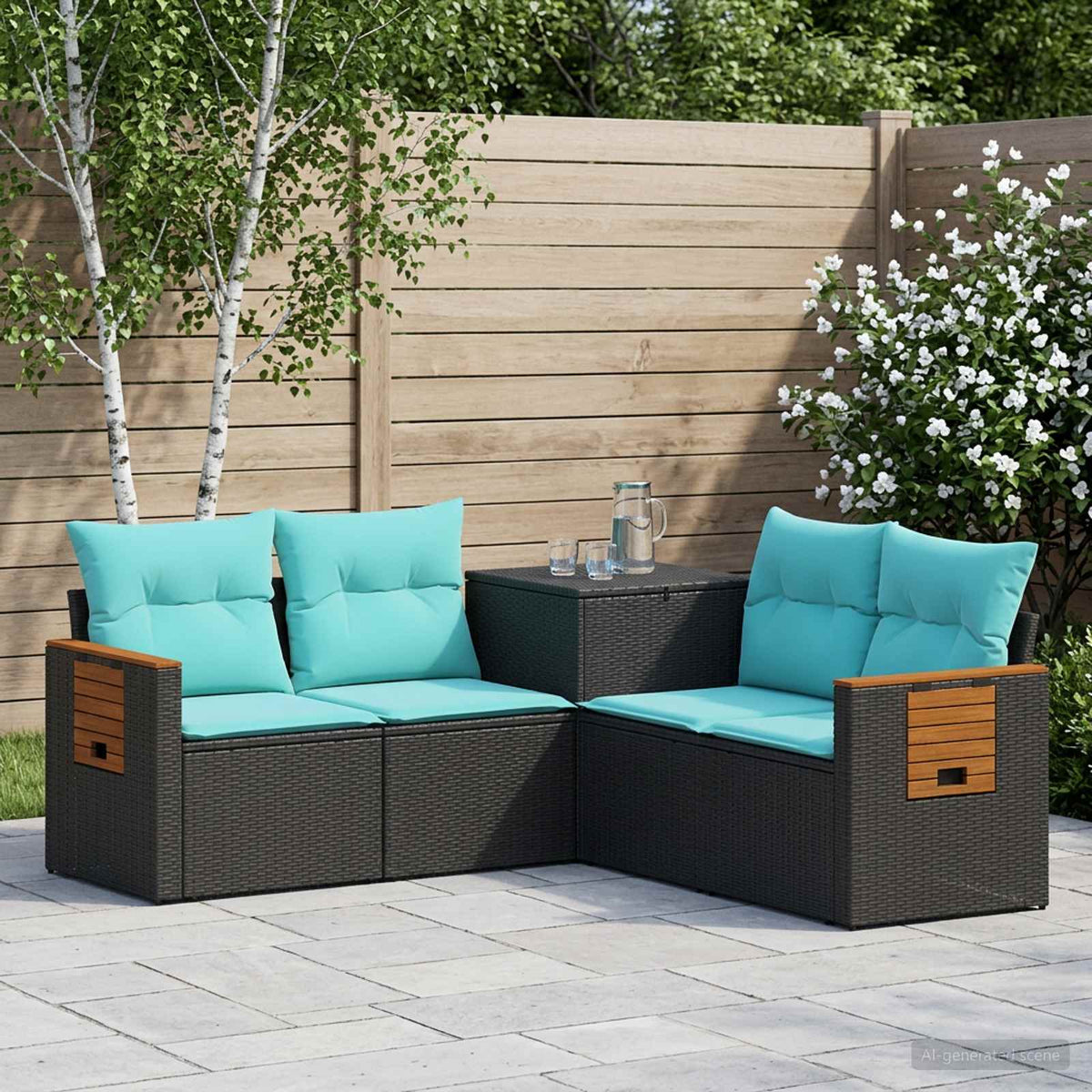 Set sofe 5 kom. Crna i Plava 179 x 179 x 85 cm