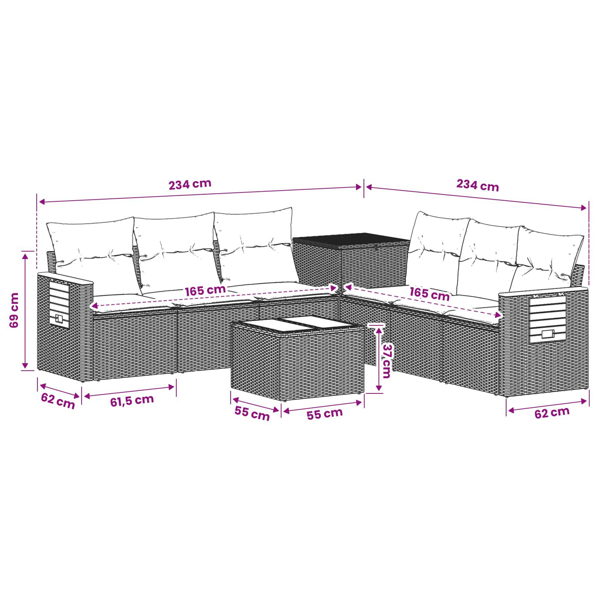 Set sofe 8 kom. Siva i tamnoplava 55 x 55 x 37 cm