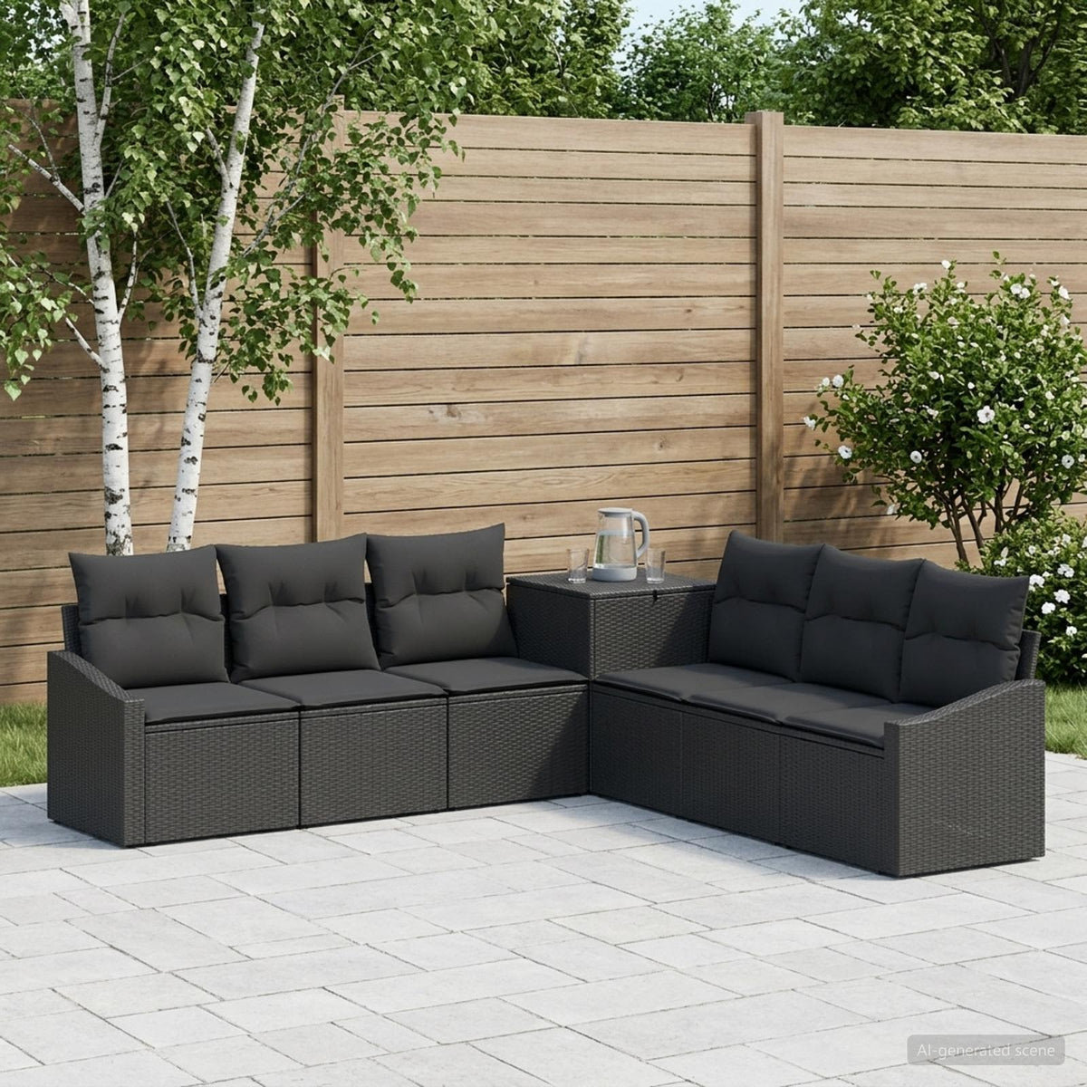 Set sofe 7 pcs Crna Poli Rattan i čelik