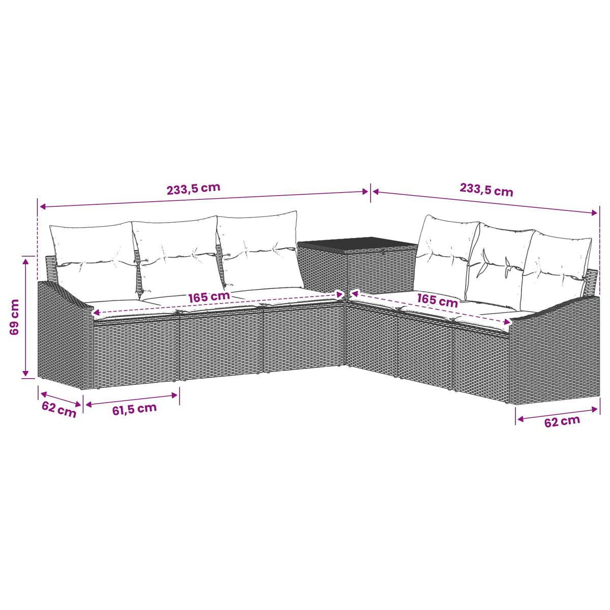 Set sofe 7 pcs Crna Poli Rattan i čelik