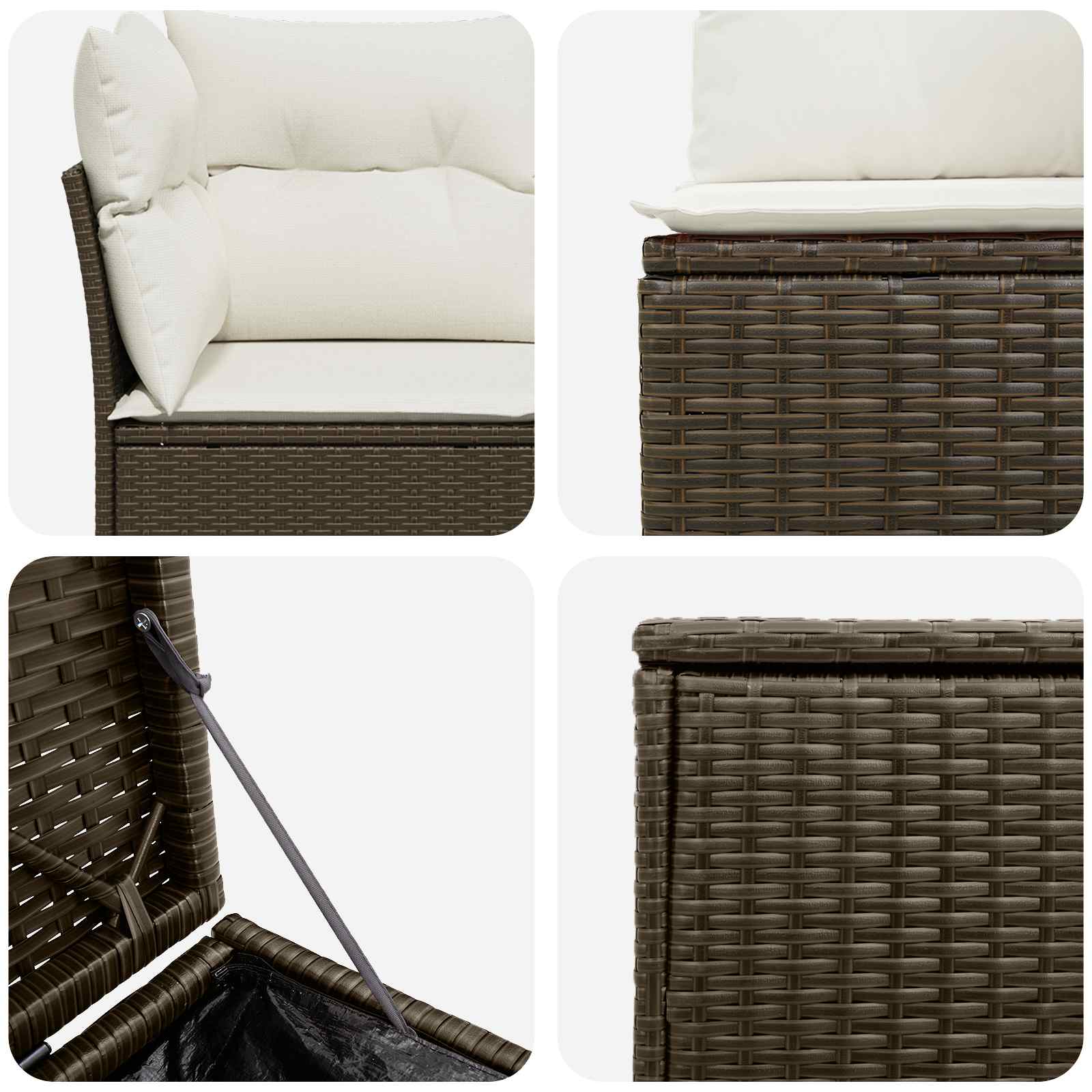 Set sofe 7 pcs Smeđa i krem bijela Poli Rattan i čelik