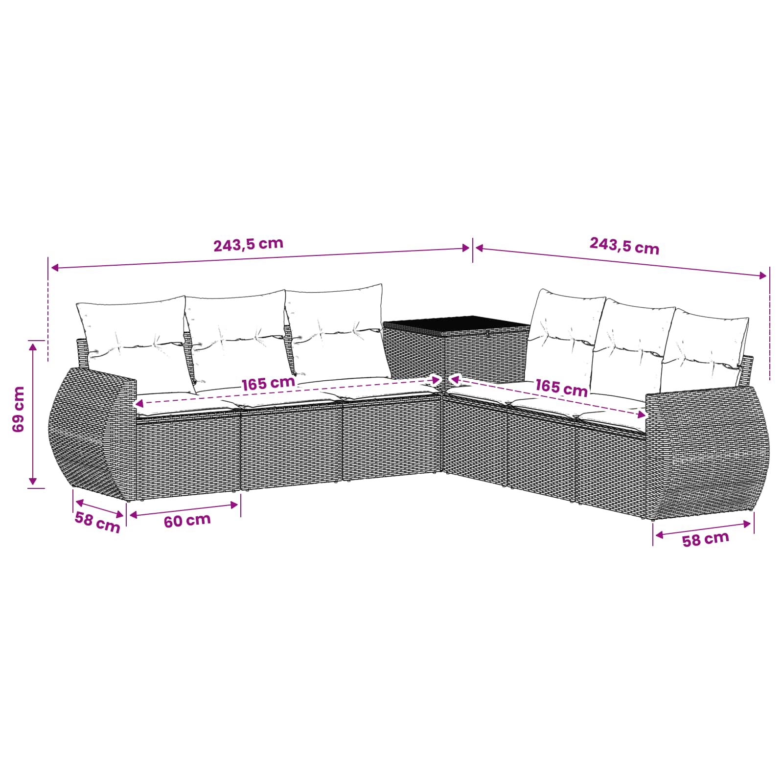Set sofe 7 pcs Bež i svijetlo siva Poli Rattan i čelik