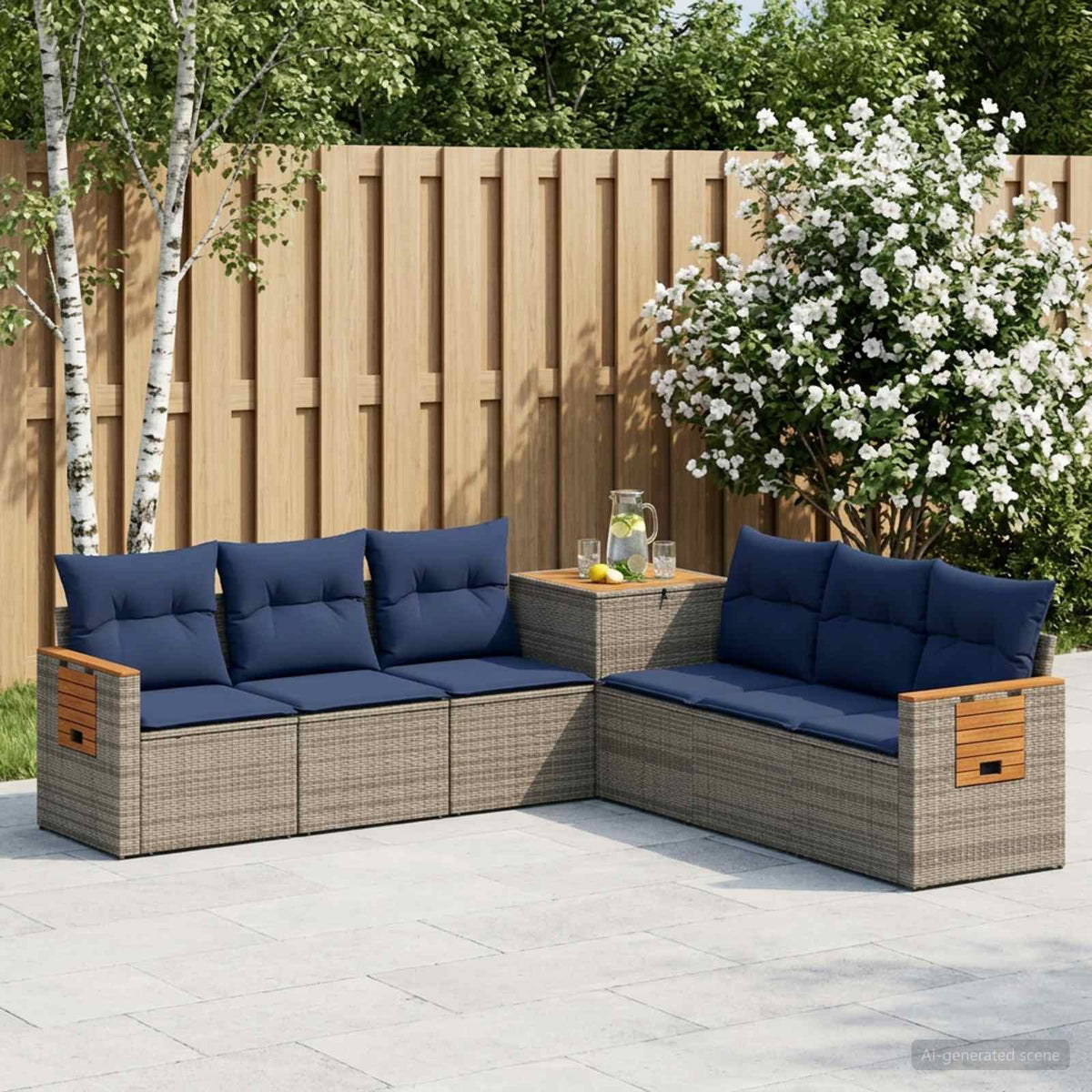 Set sofe 7 kom. Siva i tamnoplava 123 x 62 x 69 cm
