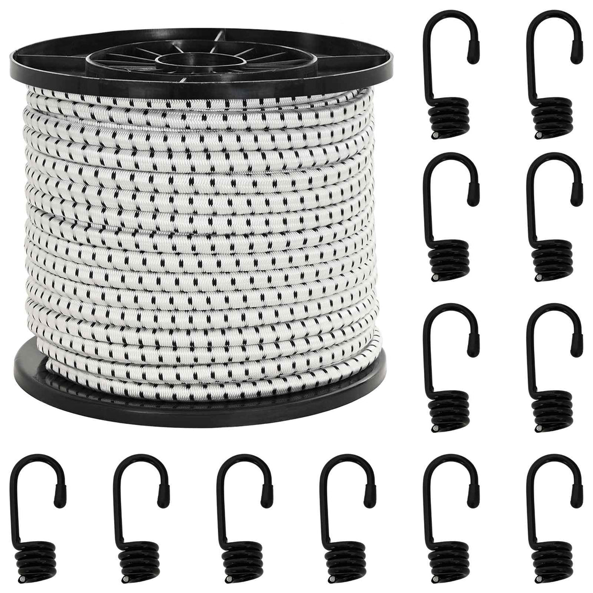Bungee užadi s kukama 8 mm Crna i bijela PP i guma