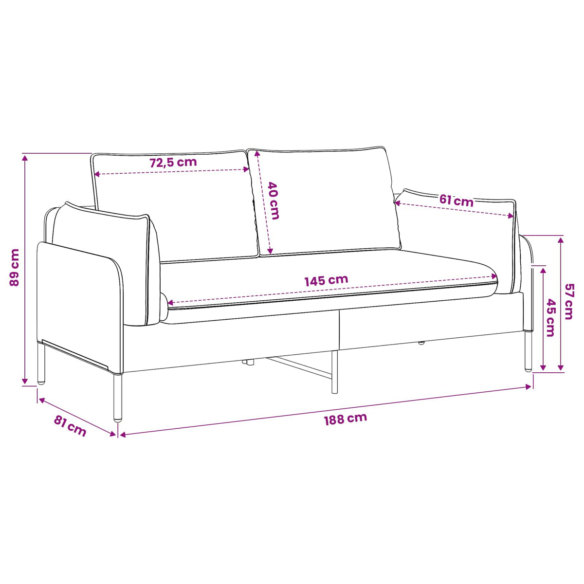 Sofa za dvije osobe Tamno smeđa 188 x 81 x 89 cm Tkanina