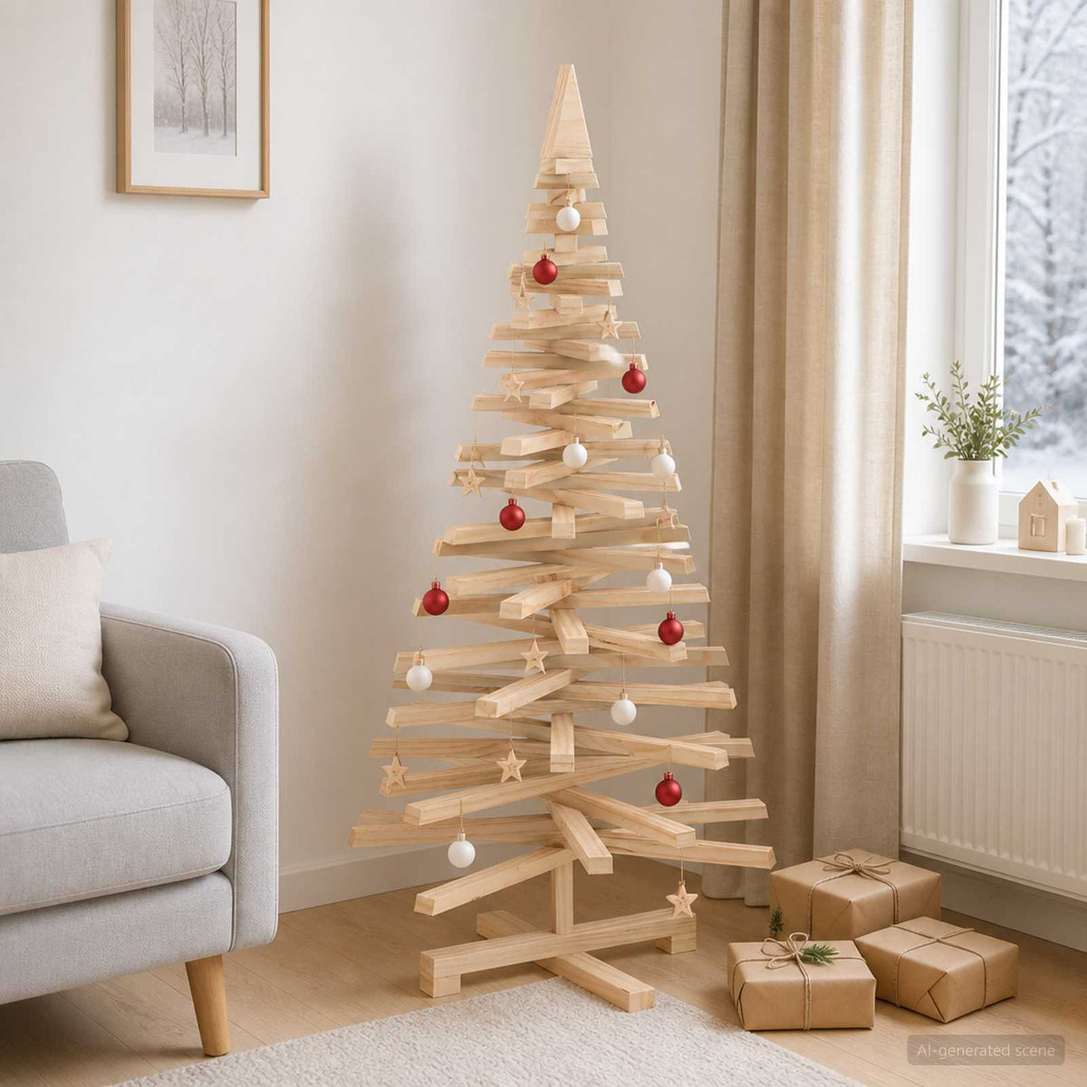 Drveno božićno drvce KOTKA 120 cm Masivna borovina Prirodno