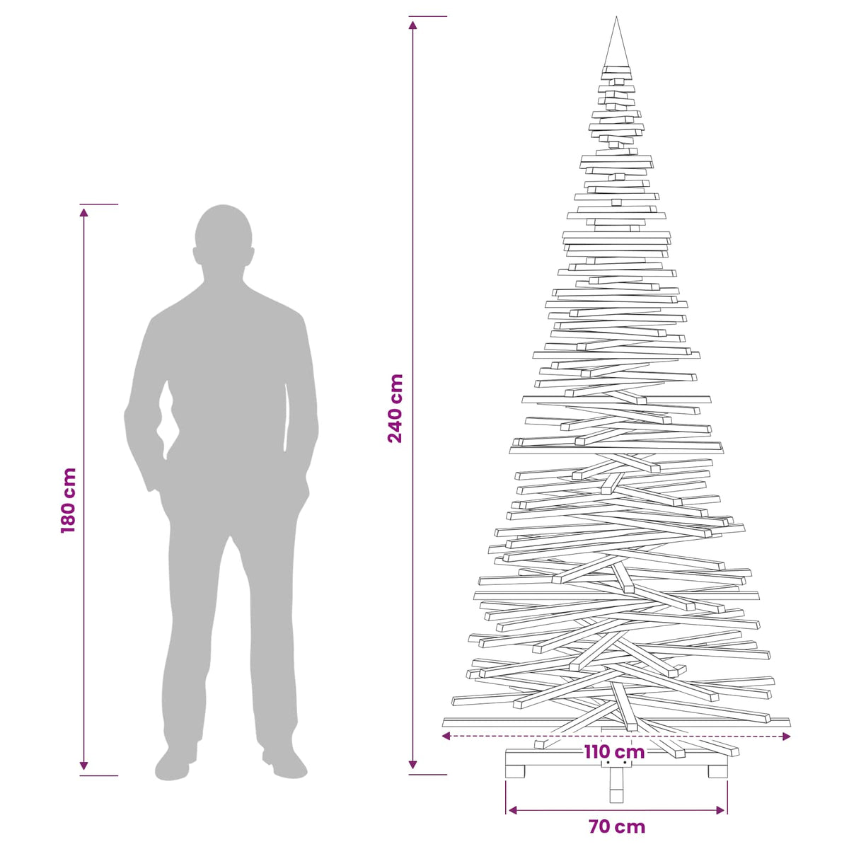 Drveno božićno drvce KOTKA 240 cm Masivna borovina Prirodno
