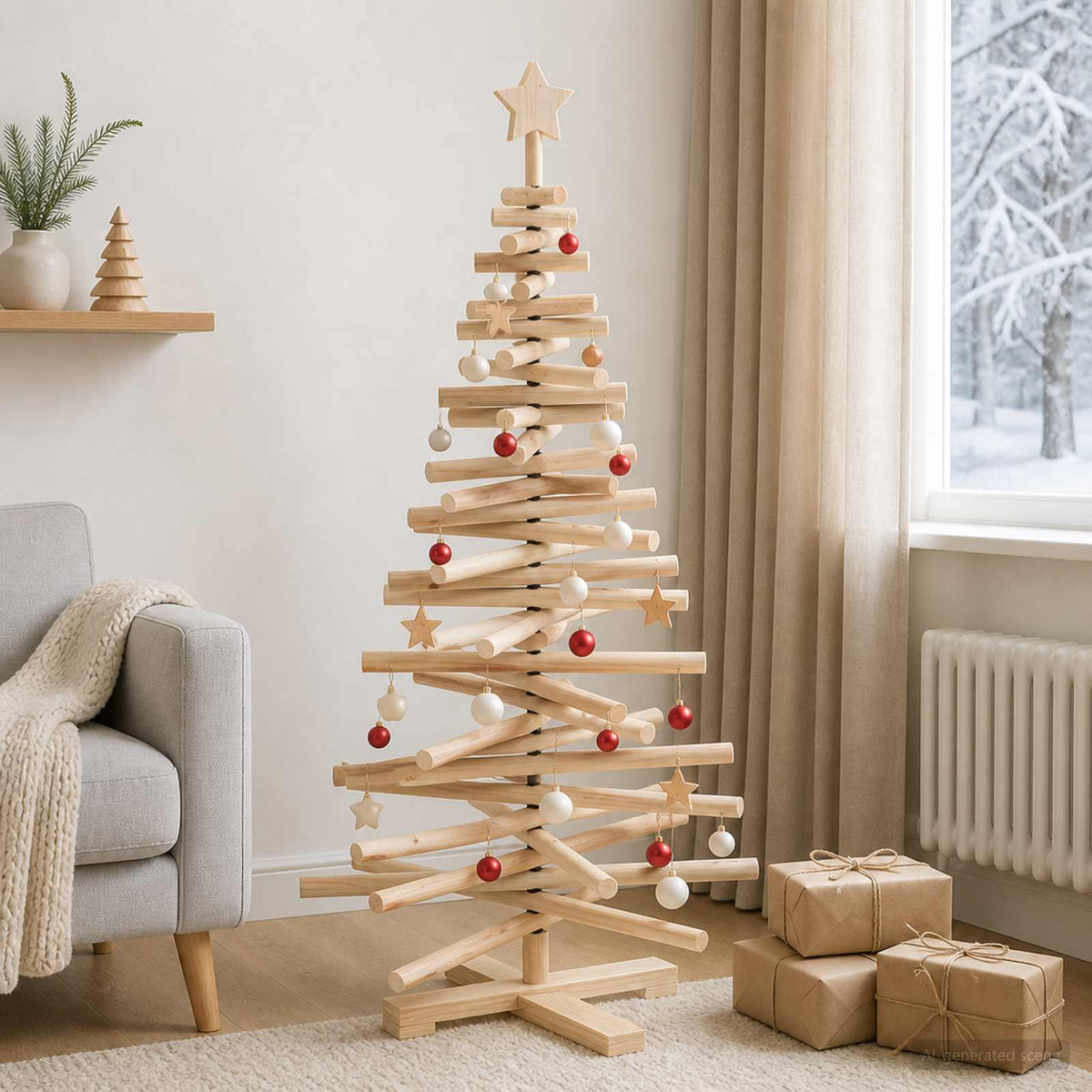 Drveno božićno drvce KOTKA 120 cm Masivna borovina Prirodno