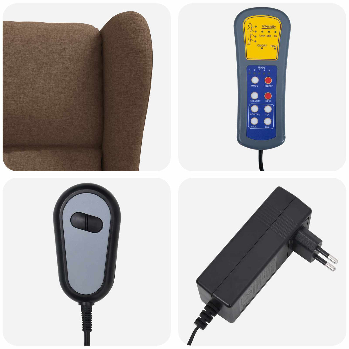 Masažni električni naslonjač s krilima Smeđa Tkanina