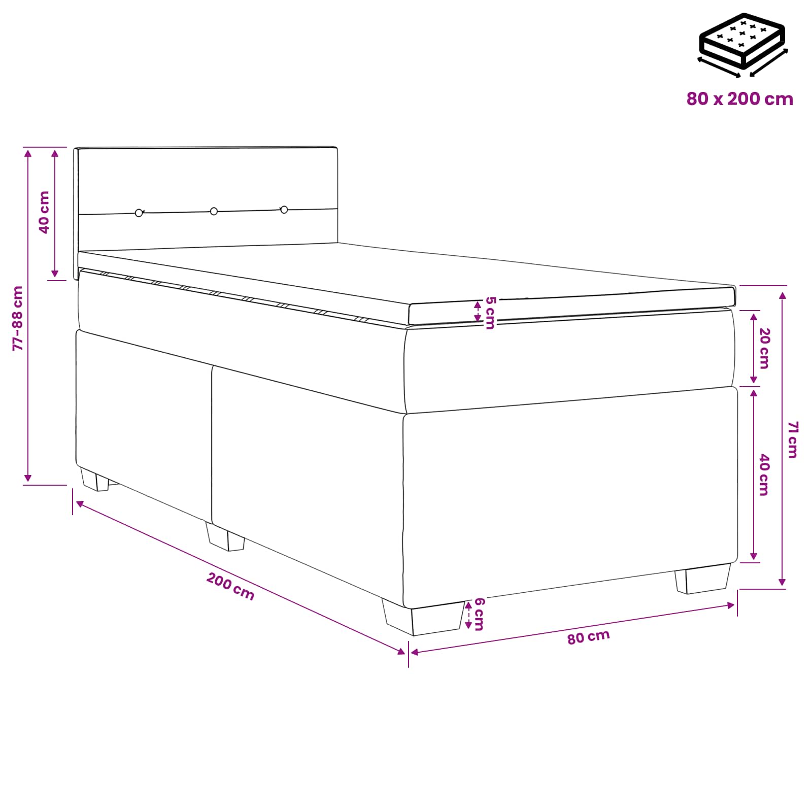Boxspring krevet s madracem Tamno smeđa 80 x 200 cm Tkanina