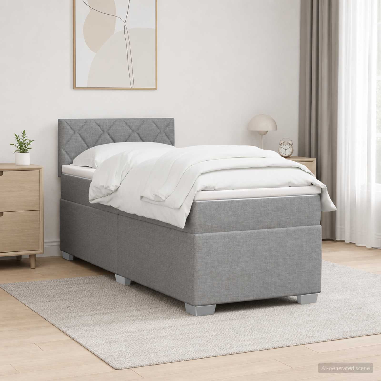 Boxspring krevet s madracem Svjetlosiva 100 x 200 cm Tkanina