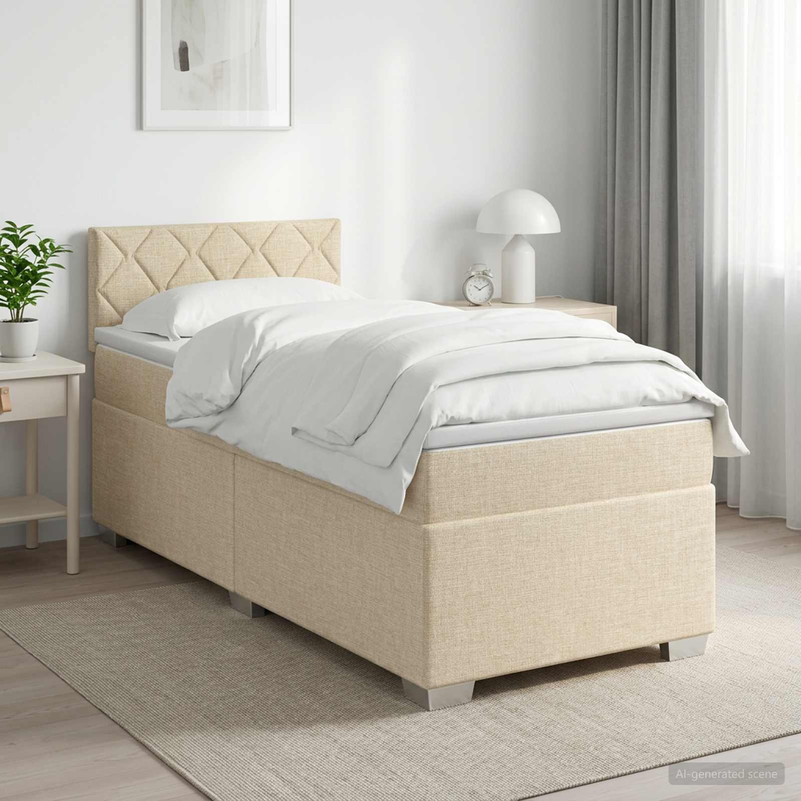 Boxspring krevet s madracem Krem 90 x 200 cm Tkanina
