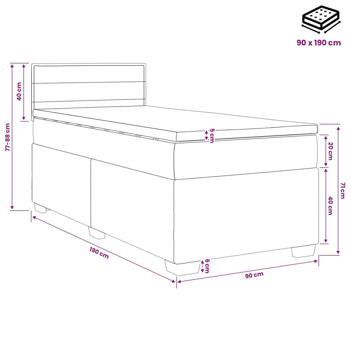 Boxspring krevet s madracem Crna 90 x 190 cm Tkanina