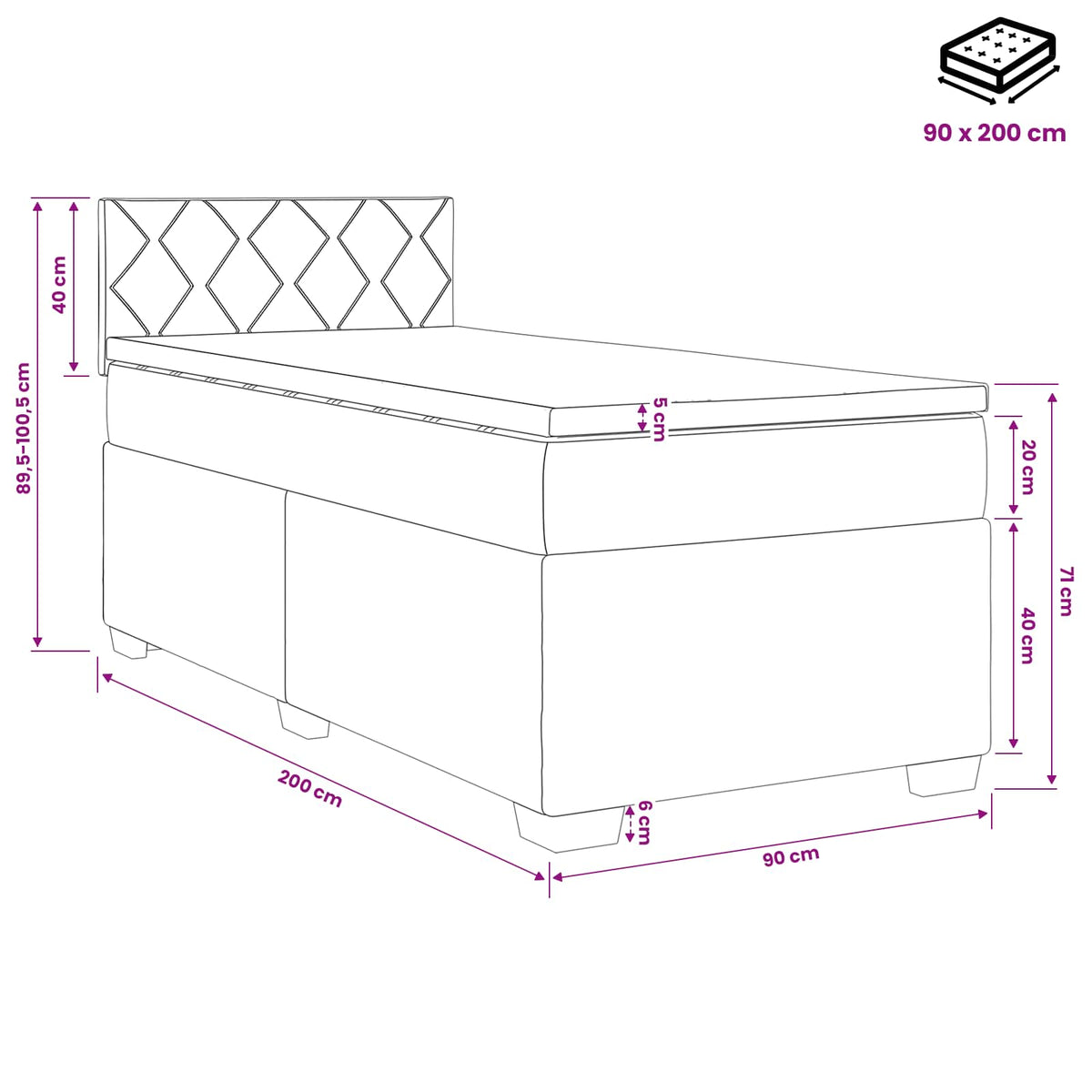Boxspring krevet s madracem Krem 90 x 200 cm Tkanina