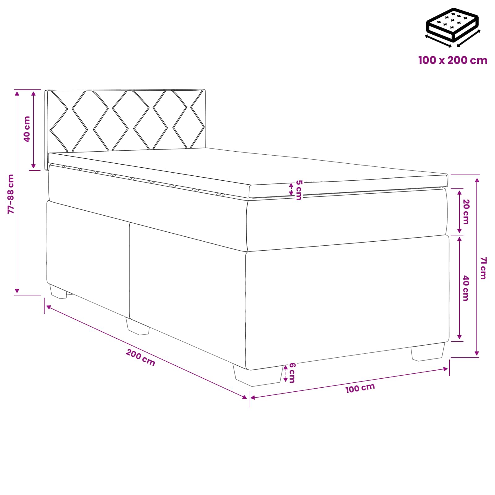 Boxspring krevet s madracem Svjetlosiva 100 x 200 cm Tkanina
