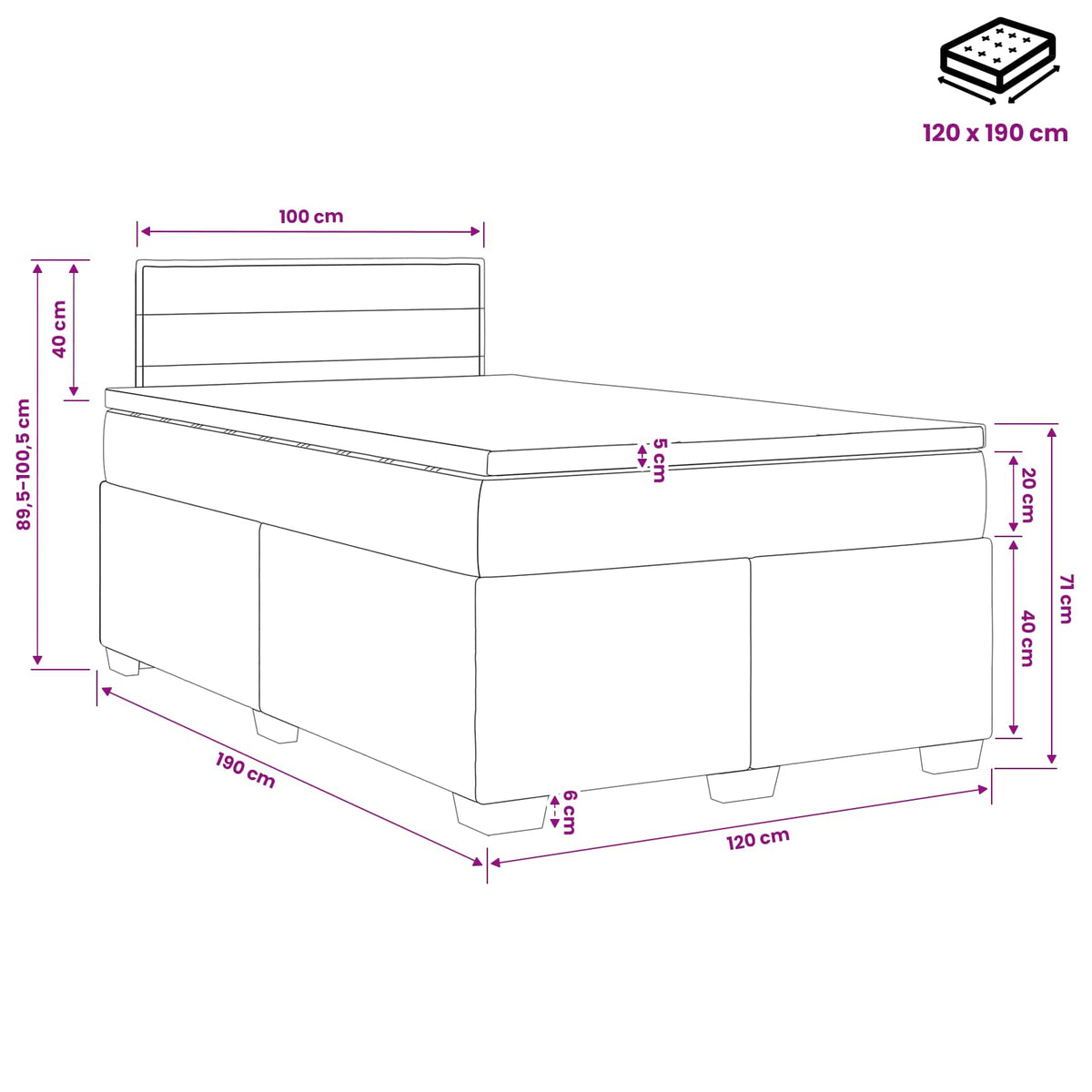 Boxspring krevet s madracem Svjetlosiva 120 x 190 cm Tkanina