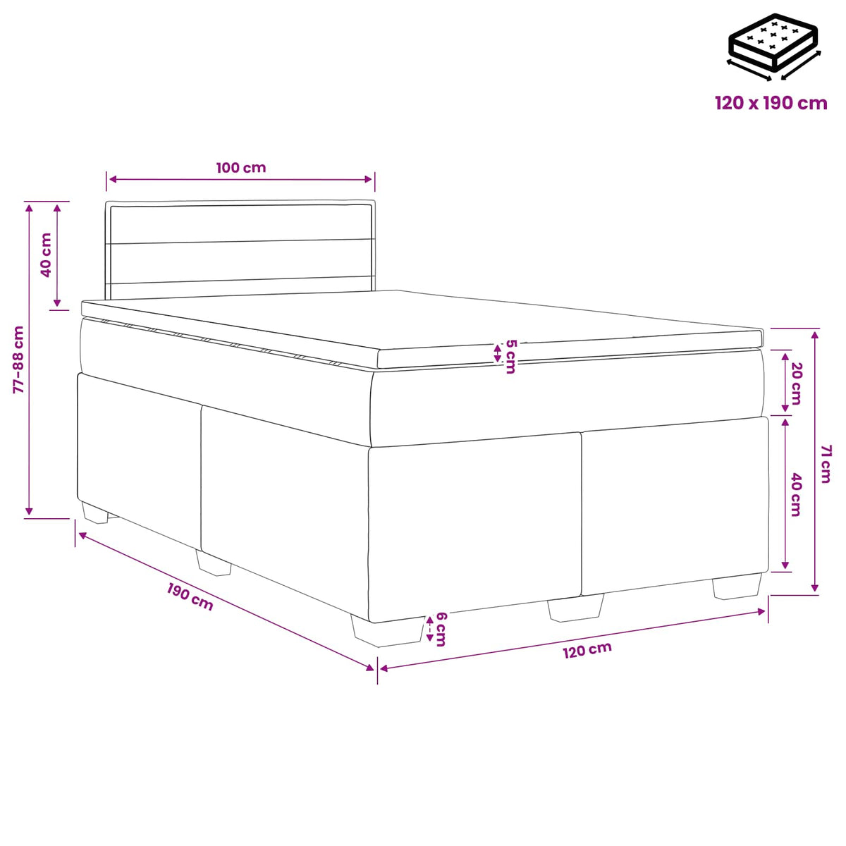 Boxspring krevet s madracem Krem 120 x 190 cm Tkanina