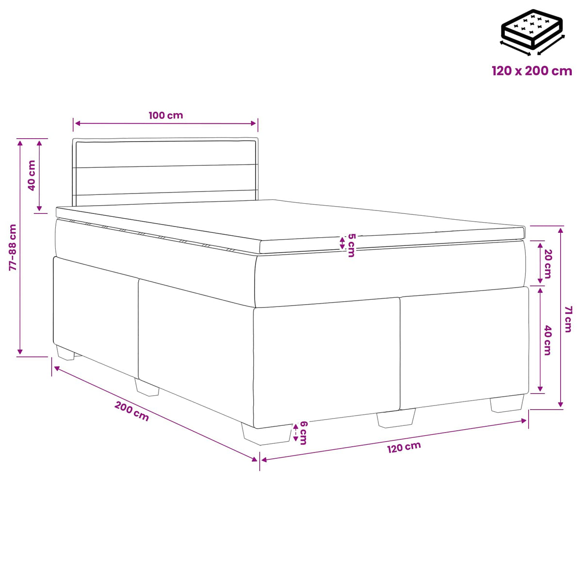 Boxspring krevet s madracem Crna 120 x 200 cm Tkanina