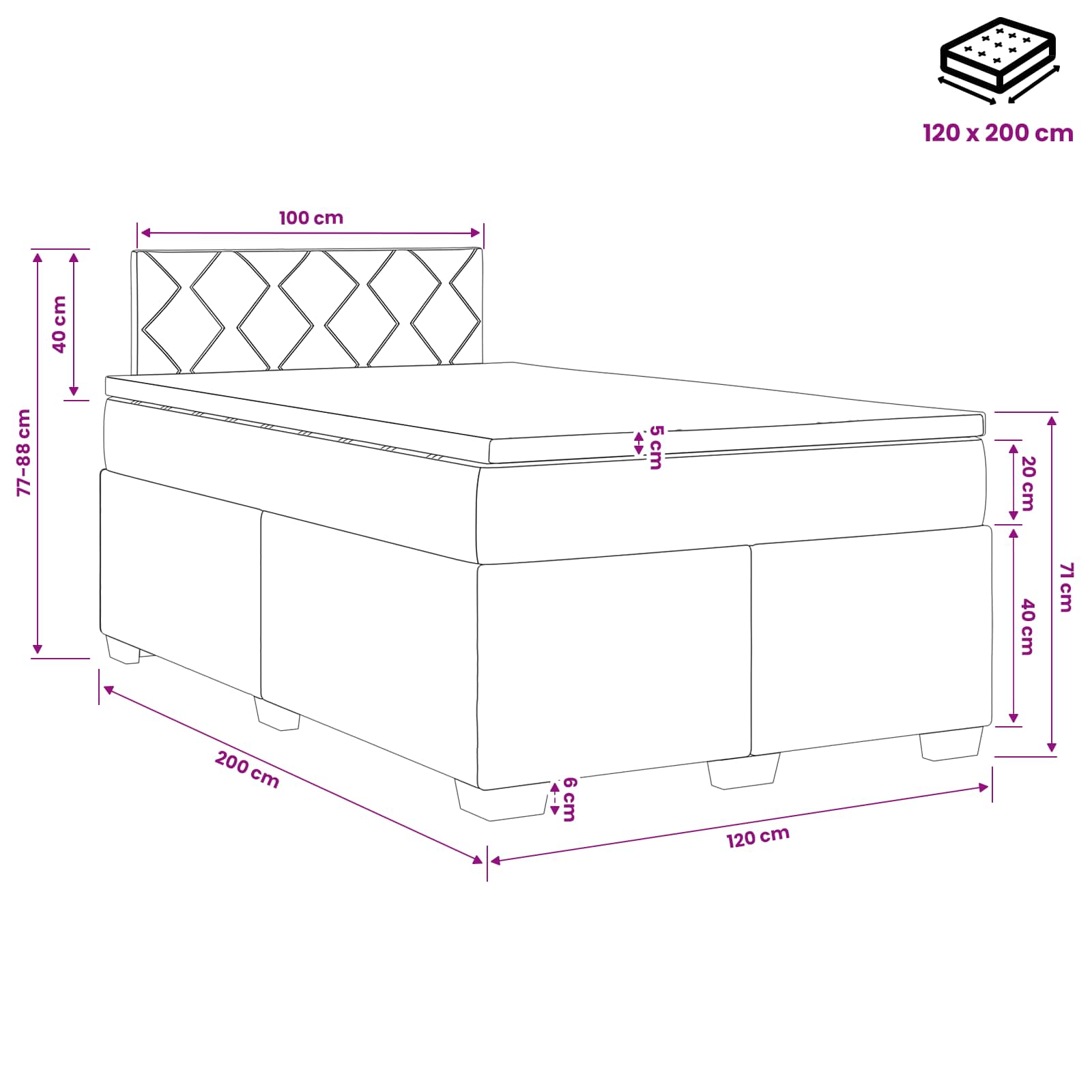 Boxspring krevet s madracem Tamnosiva 120 x 200 cm Tkanina