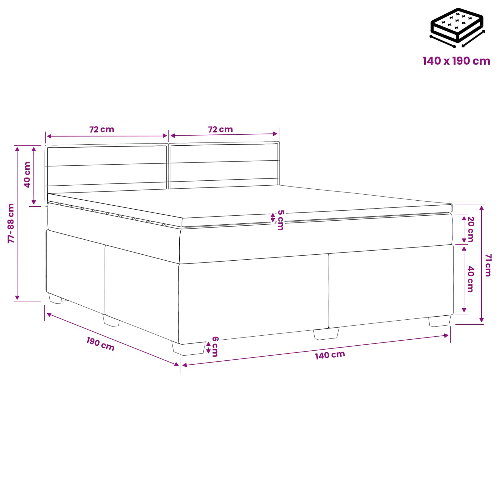 Boxspring krevet s madracem Sivosmeđa 140 x 190 cm Tkanina