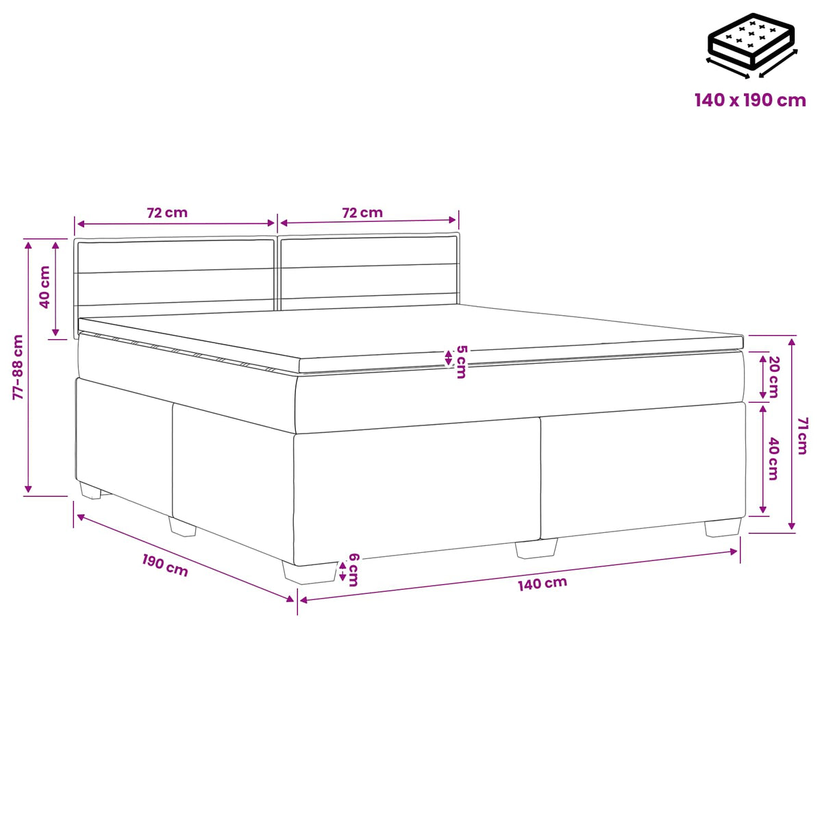 Boxspring krevet s madracem Plava 140 x 190 cm Tkanina