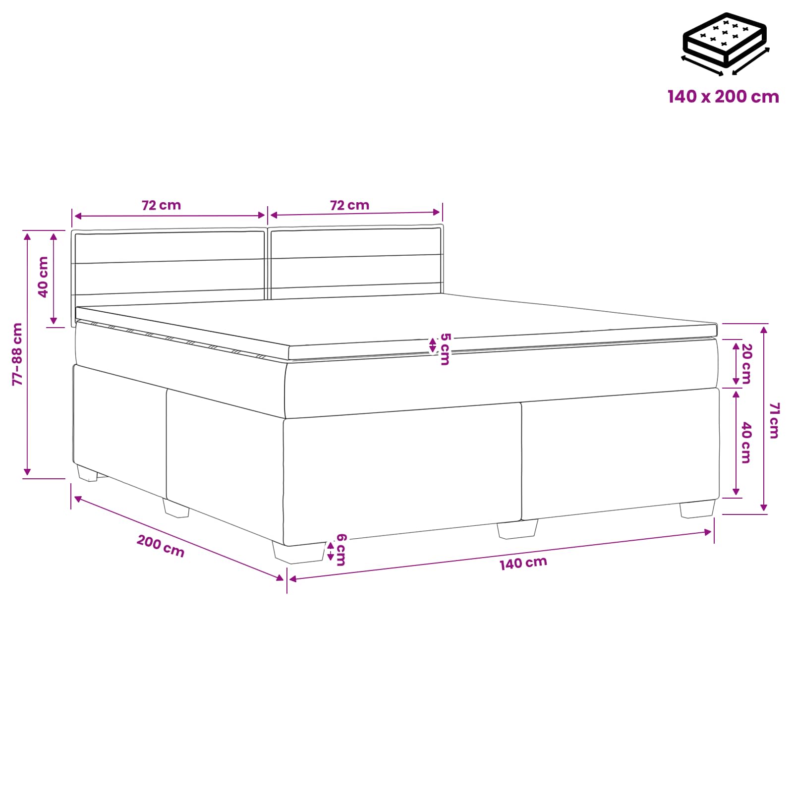 Boxspring krevet s madracem Crna 140 x 200 cm Tkanina