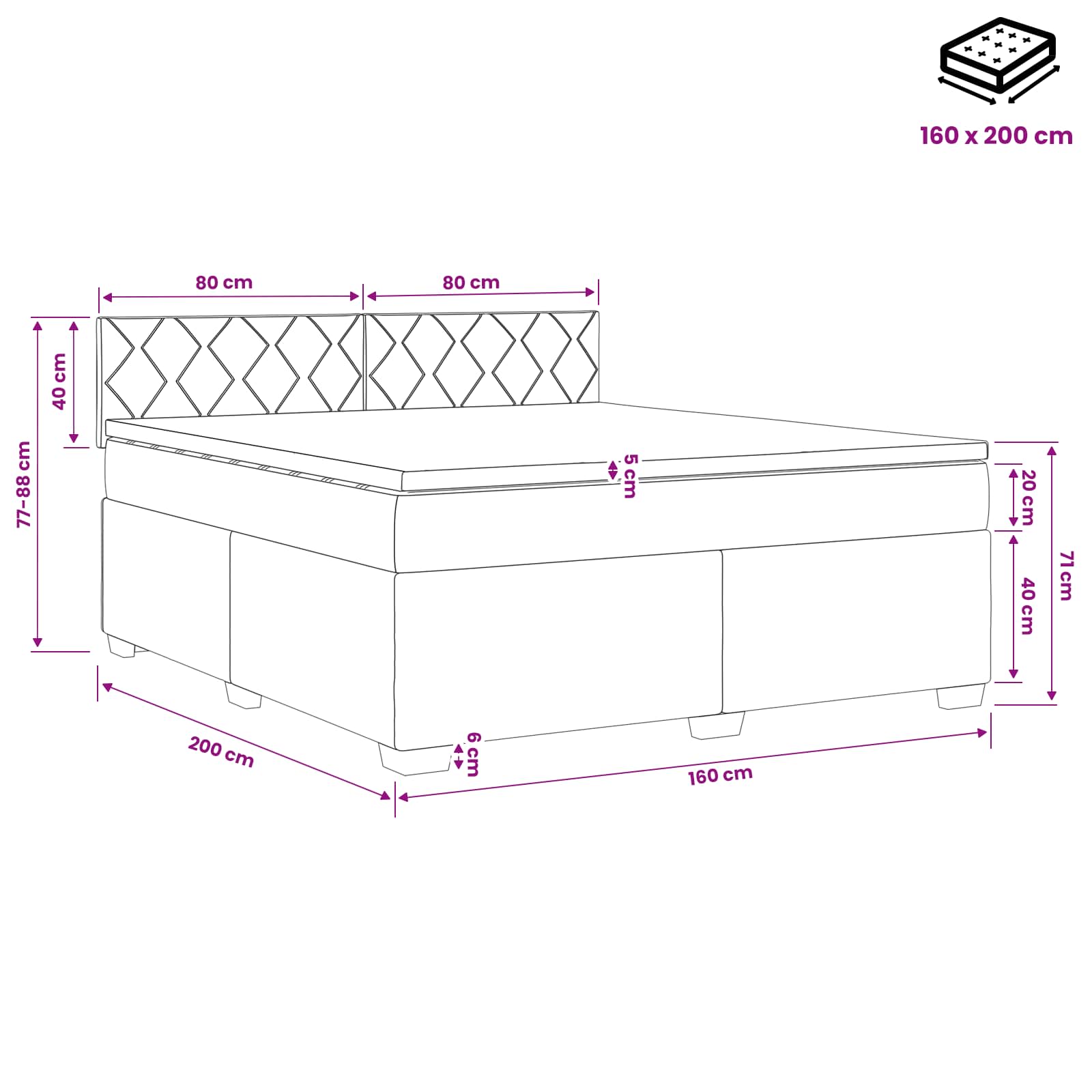 Boxspring krevet s madracem Svjetlosiva 160 x 200 cm Tkanina