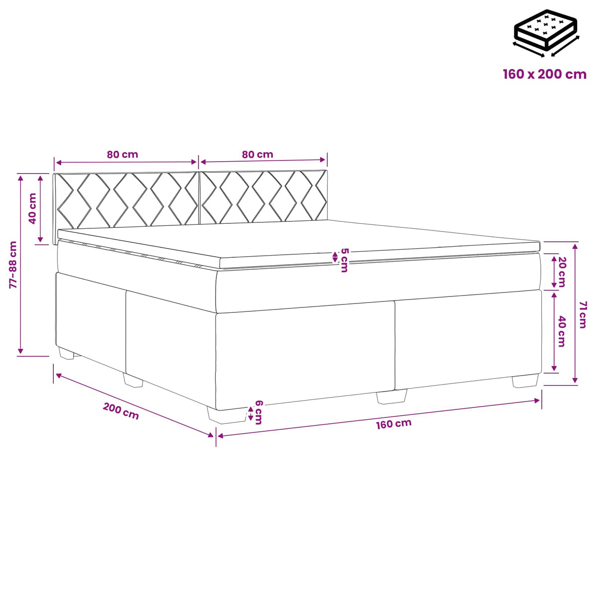 Boxspring krevet s madracem Crna 160 x 200 cm Tkanina