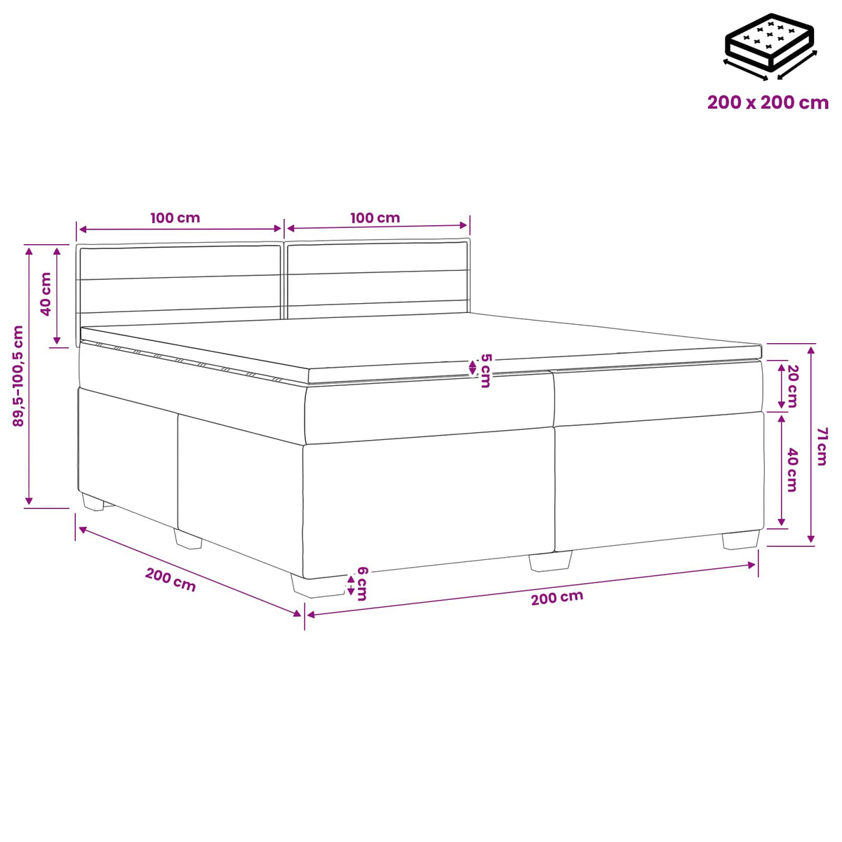 Boxspring krevet s madracem Sivosmeđa 200 x 200 cm Tkanina