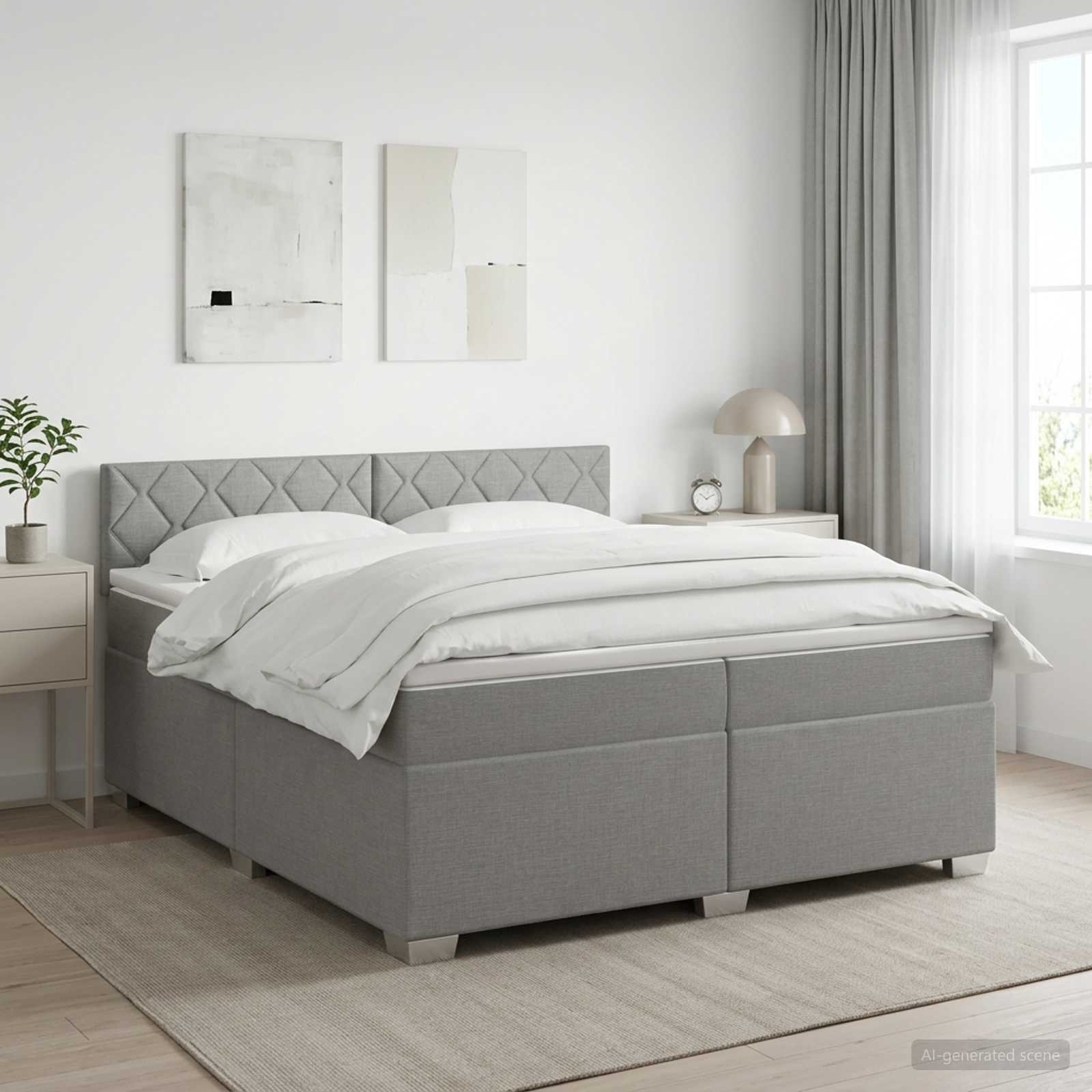 Boxspring krevet s madracem Svjetlosiva 200 x 200 cm Tkanina