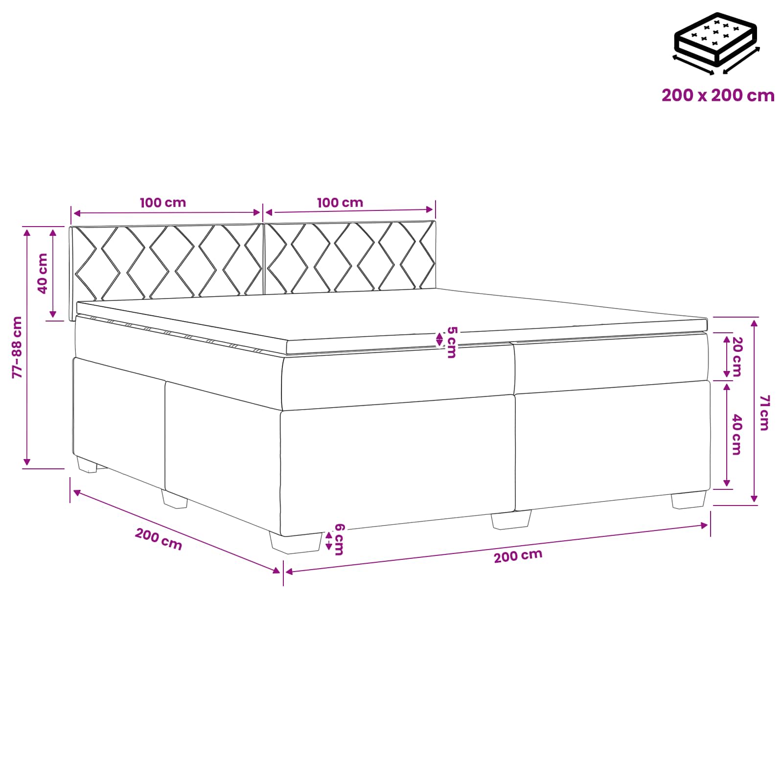 Boxspring krevet s madracem Svjetlosiva 200 x 200 cm Tkanina