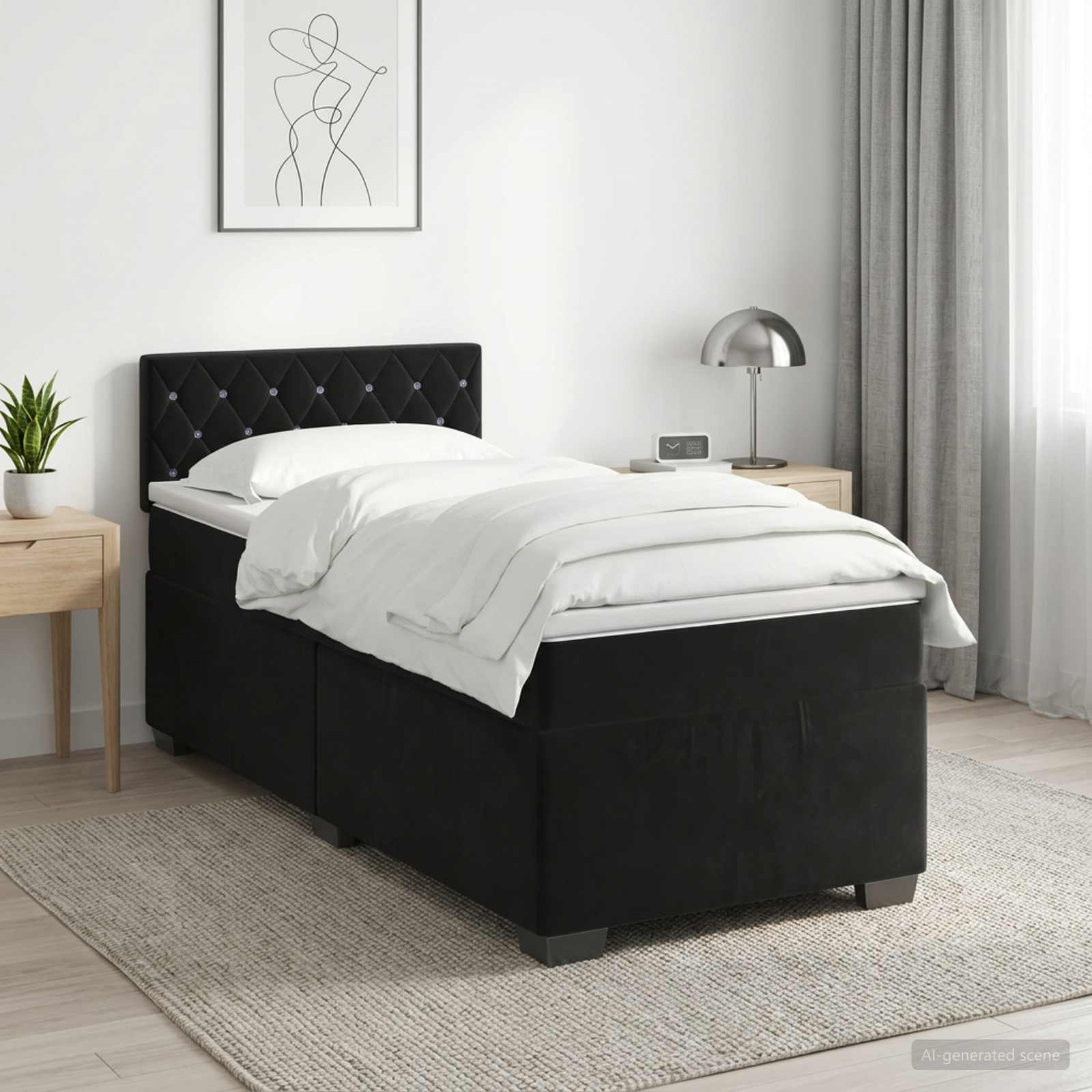 Boxspring krevet s madracem Crna 100 x 200 cm Baršun