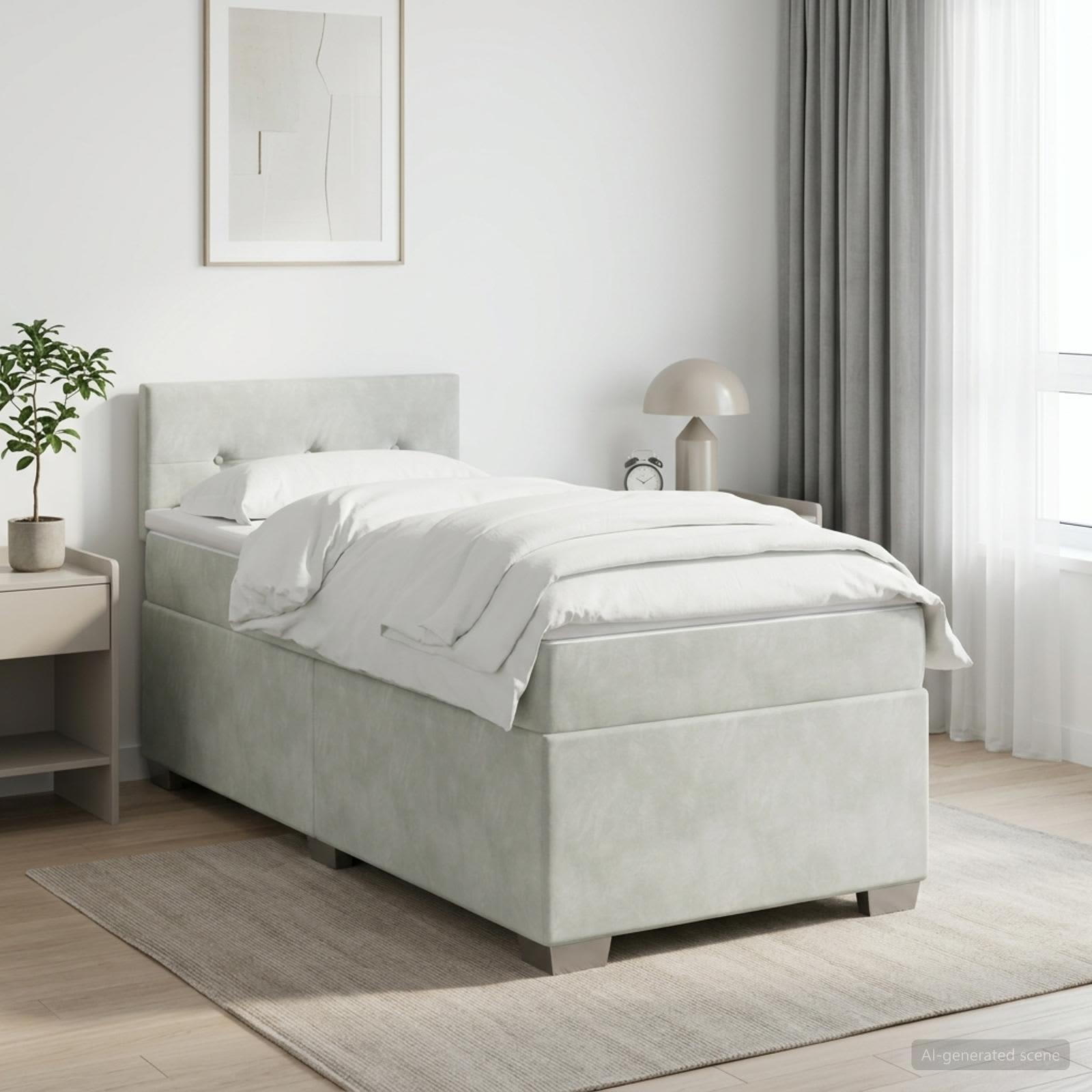 Boxspring krevet s madracem Svjetlosiva 90 x 200 cm Baršun