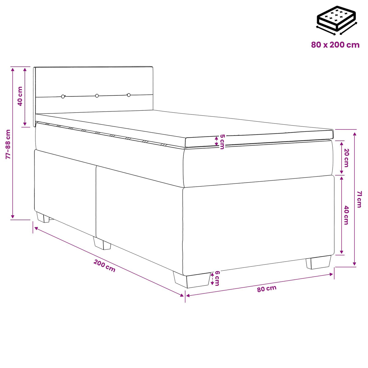 Boxspring krevet s madracem Tamnosiva 80 x 200 cm Baršun