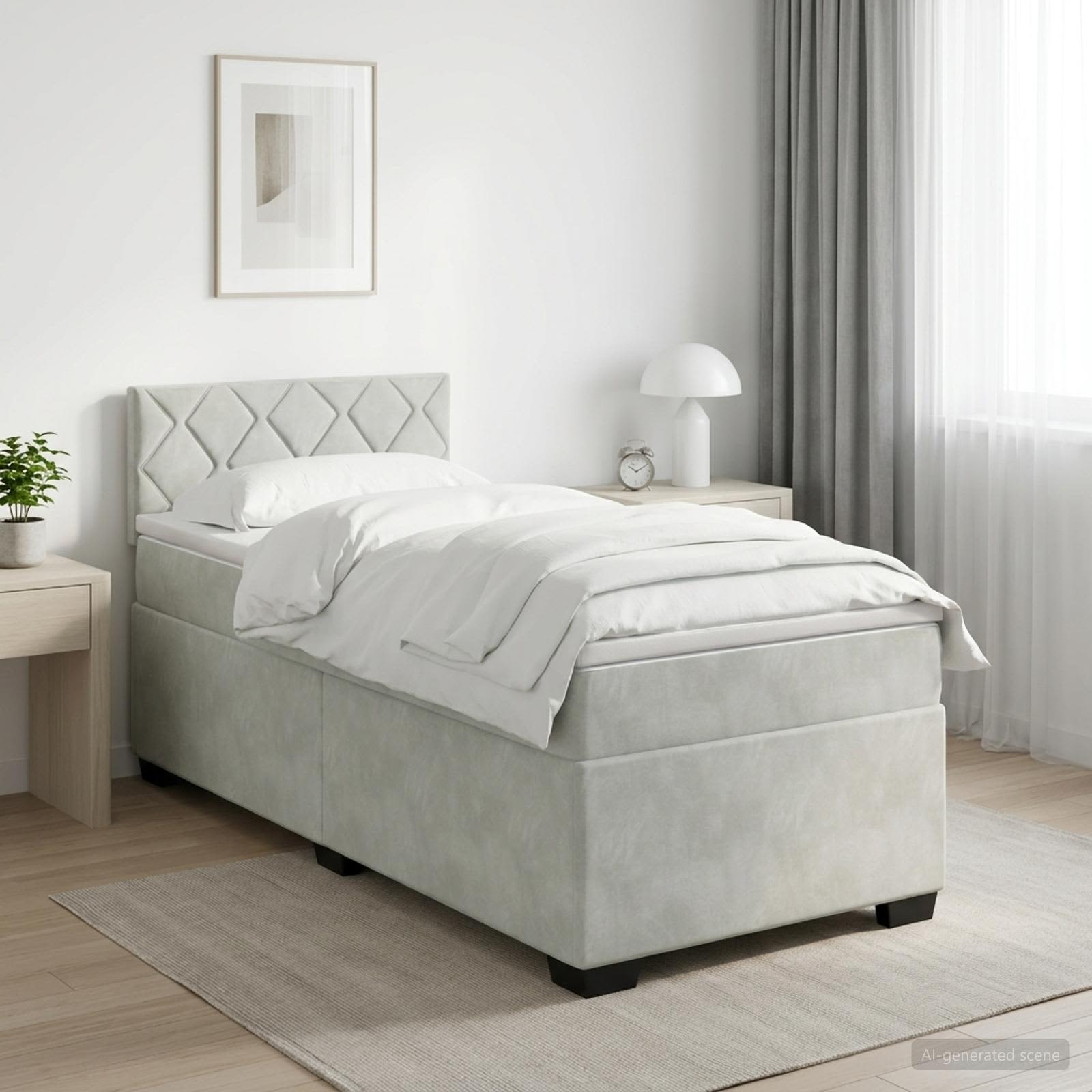 Boxspring krevet s madracem Svjetlosiva 90 x 200 cm Baršun
