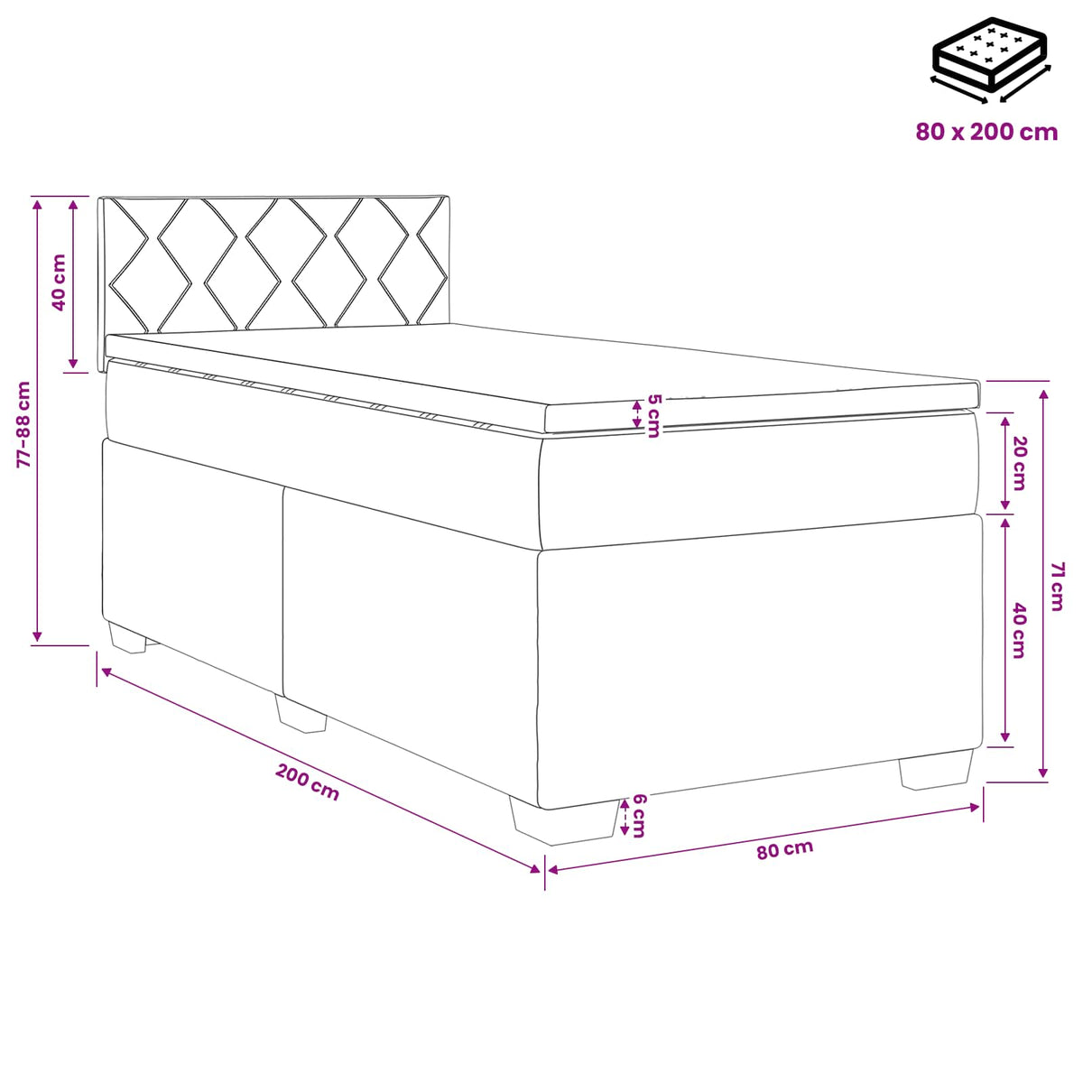 Boxspring krevet s madracem Svjetlosiva 80 x 200 cm Baršun