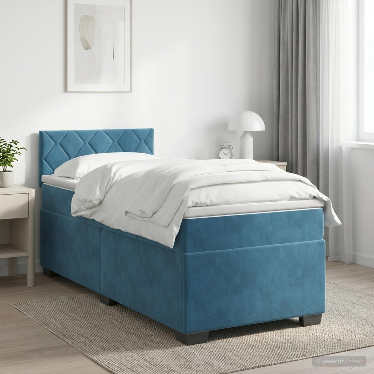 Boxspring krevet s madracem Tamno plava 90 x 200 cm Baršun
