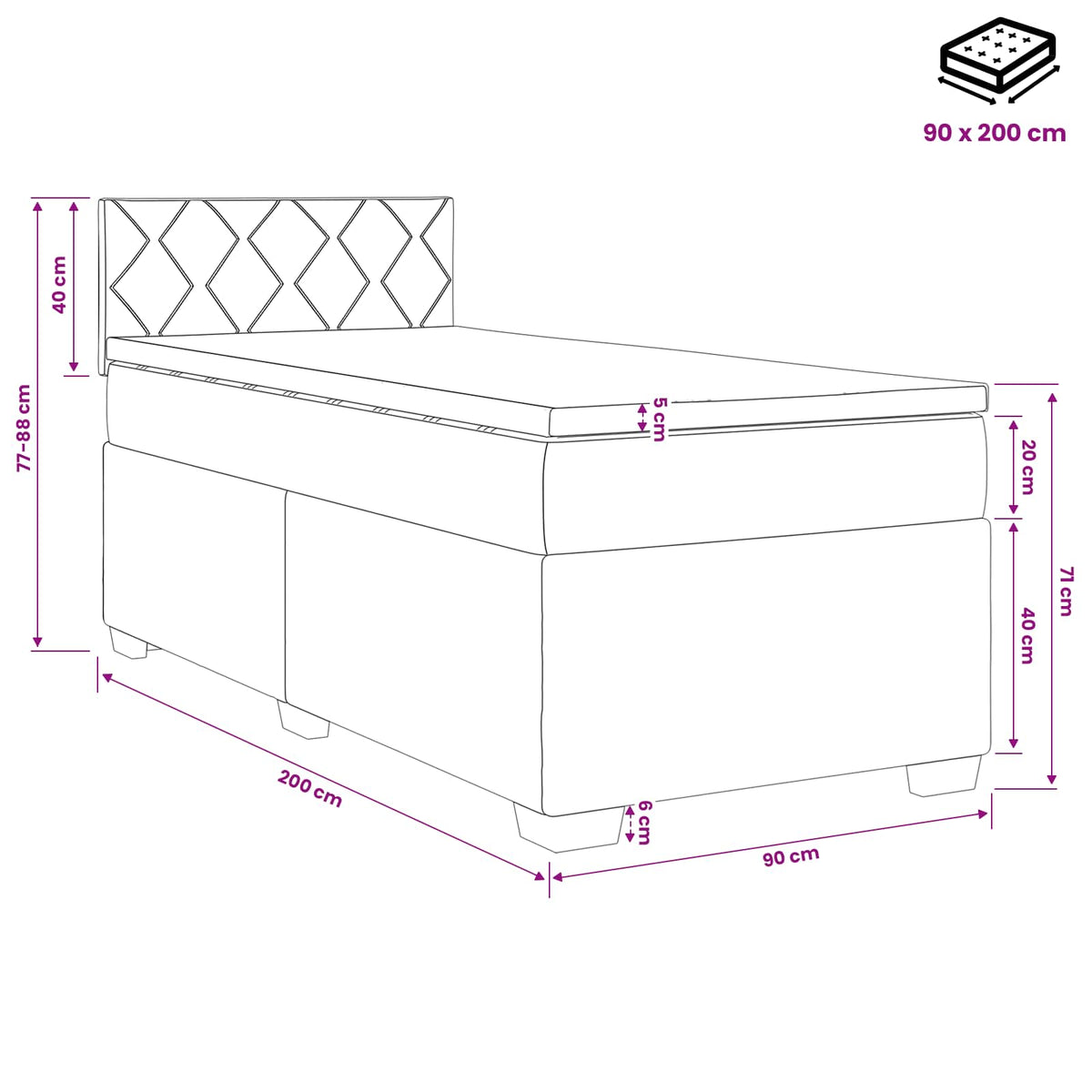 Boxspring krevet s madracem Tamno plava 90 x 200 cm Baršun