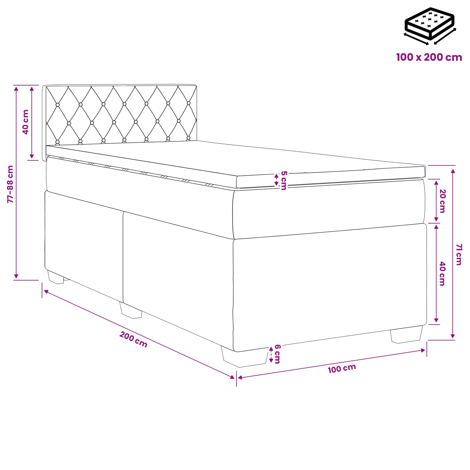 Boxspring krevet s madracem Svjetlosiva 100 x 200 cm Baršun