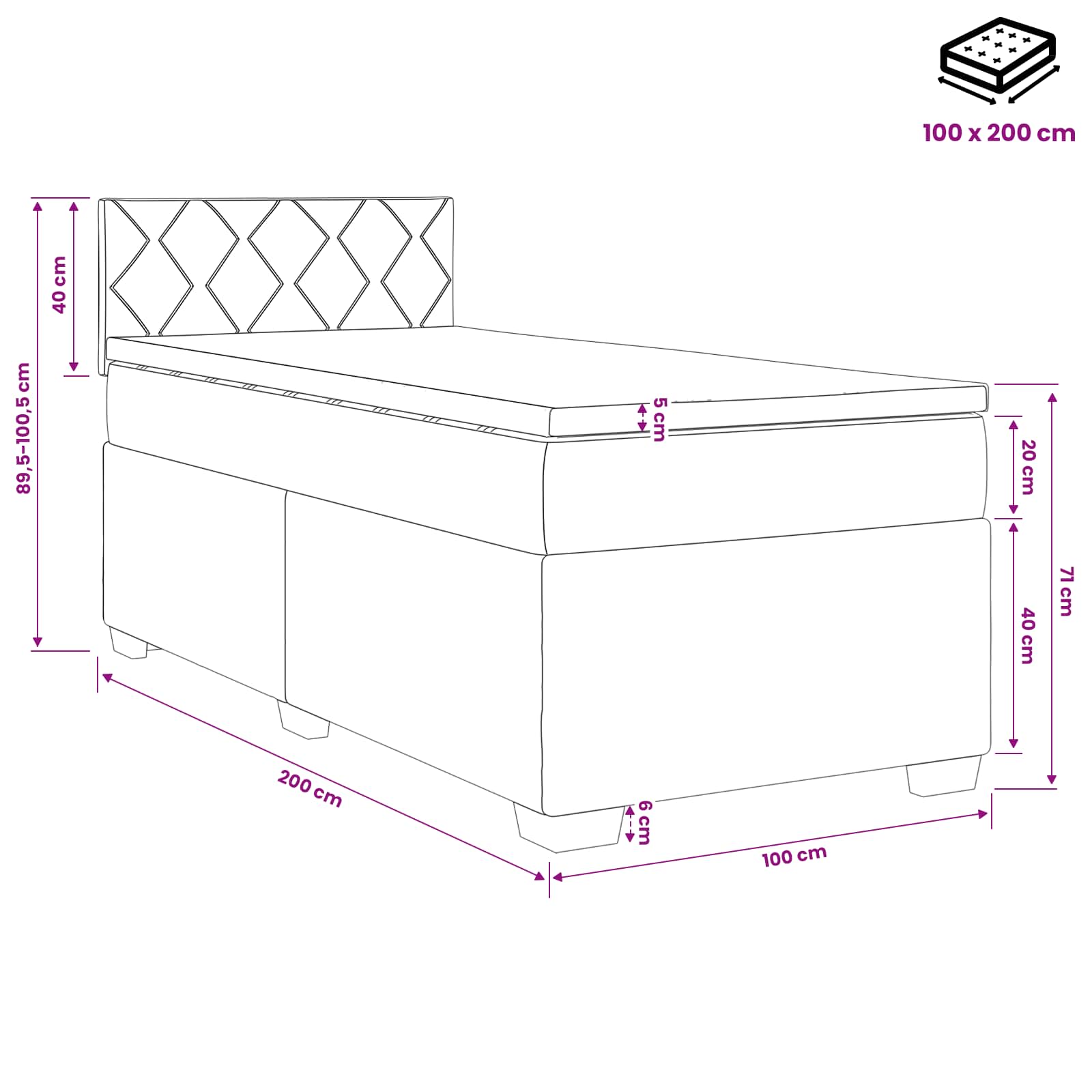 Boxspring krevet s madracem Tamnozelena 100 x 200 cm Baršun
