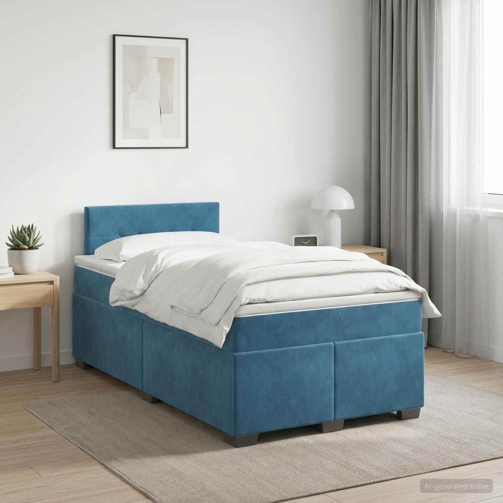 Boxspring krevet s madracem Tamno plava 120 x 200 cm Baršun