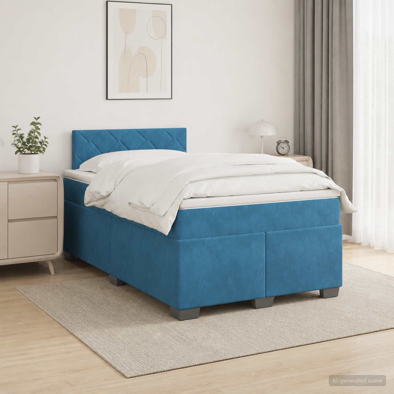 Boxspring krevet s madracem Tamno plava 120 x 200 cm Baršun