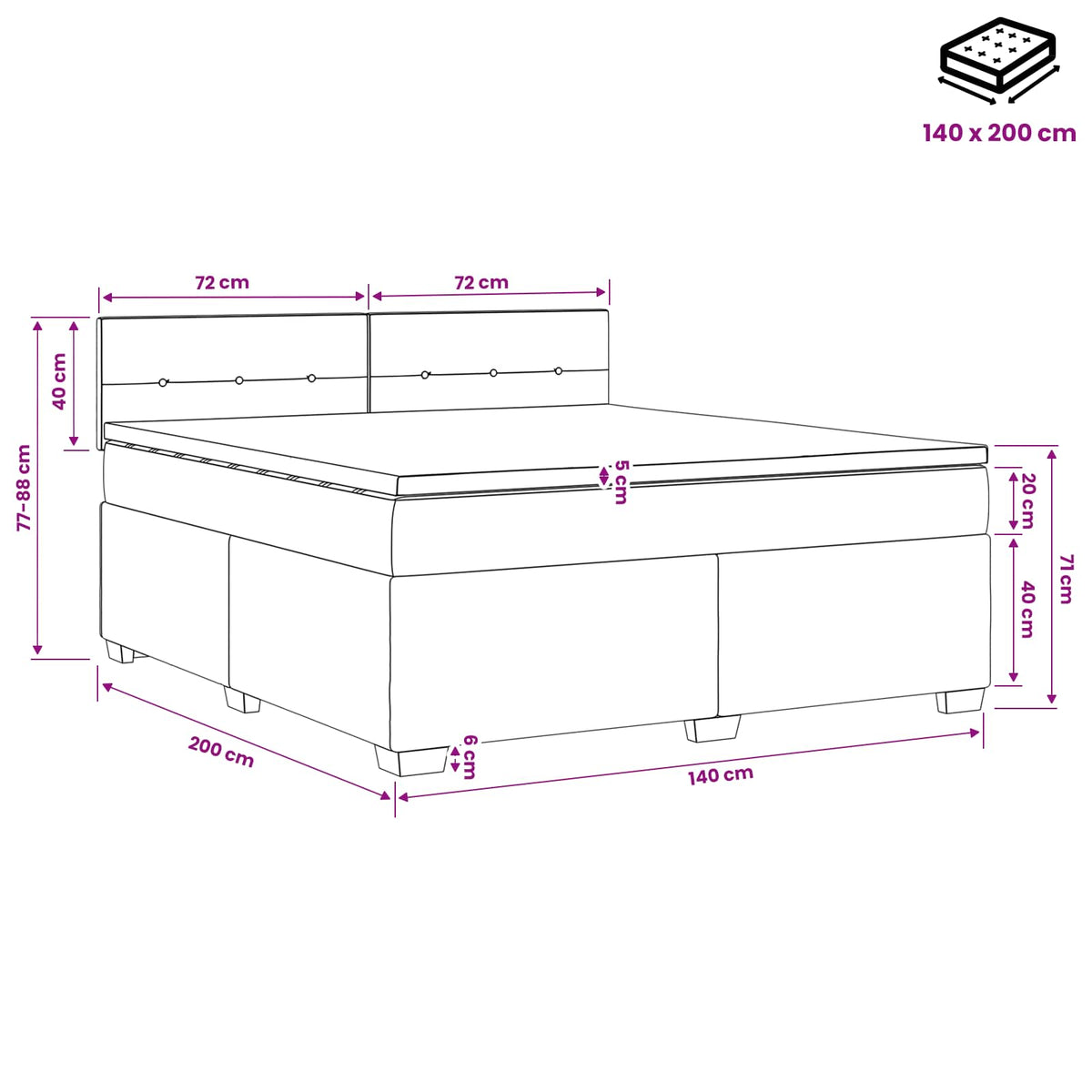 Boxspring krevet s madracem Svjetlosiva 140 x 200 cm Baršun