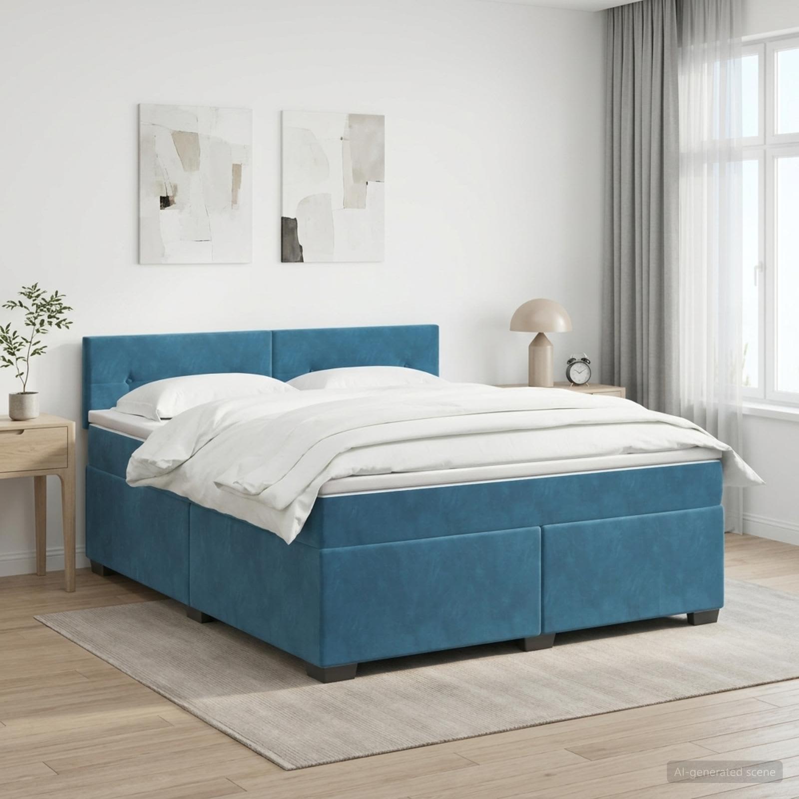 Boxspring krevet s madracem Tamno plava 180 x 200 cm Baršun