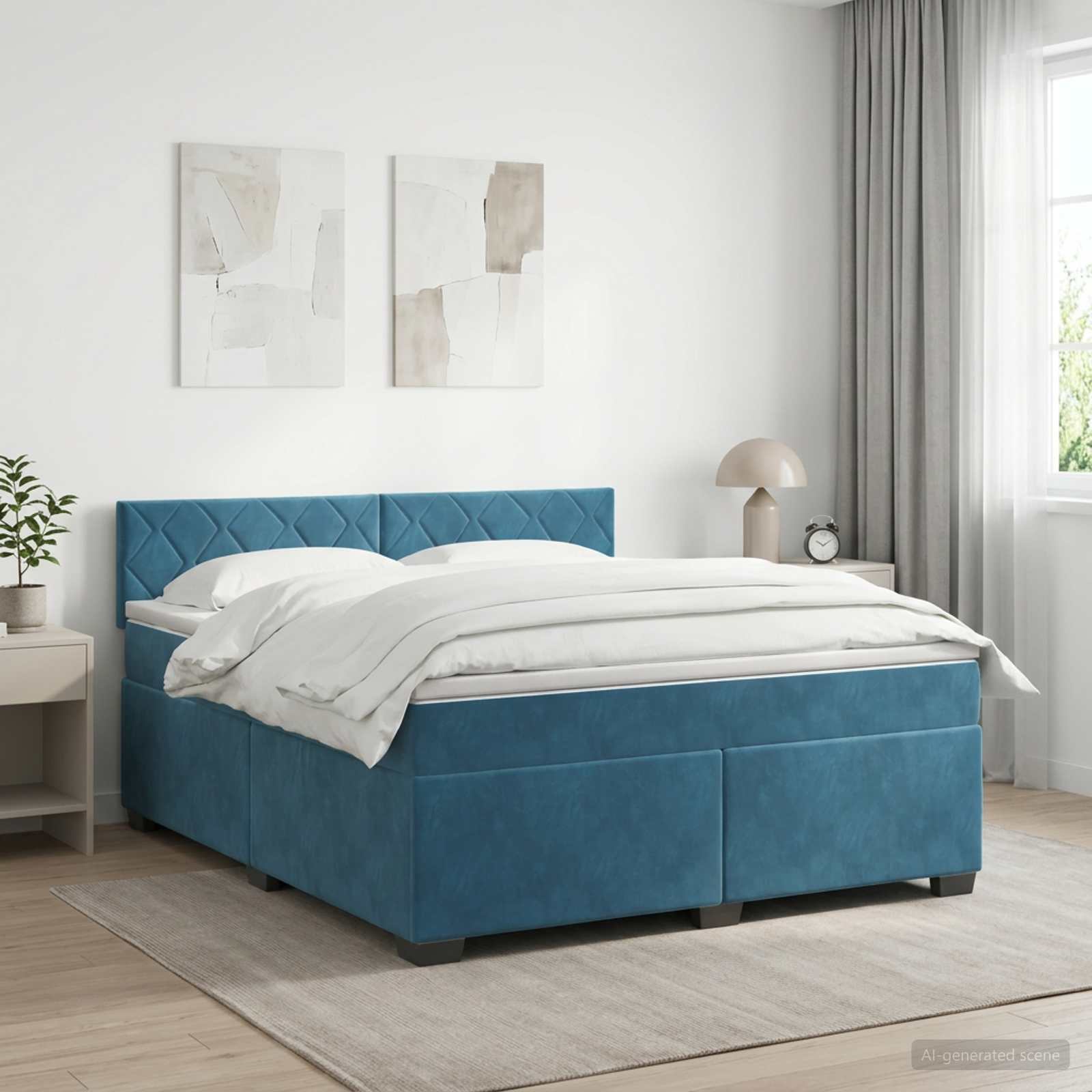 Boxspring krevet s madracem Tamno plava 180 x 200 cm Baršun