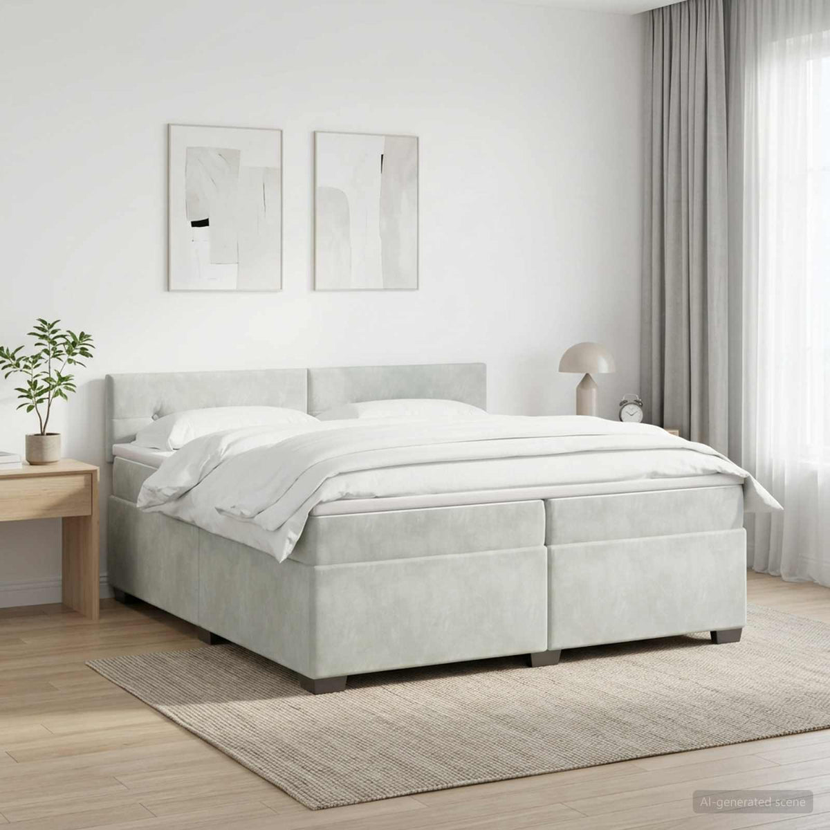 Boxspring krevet s madracem Svjetlosiva 200 x 200 cm Baršun