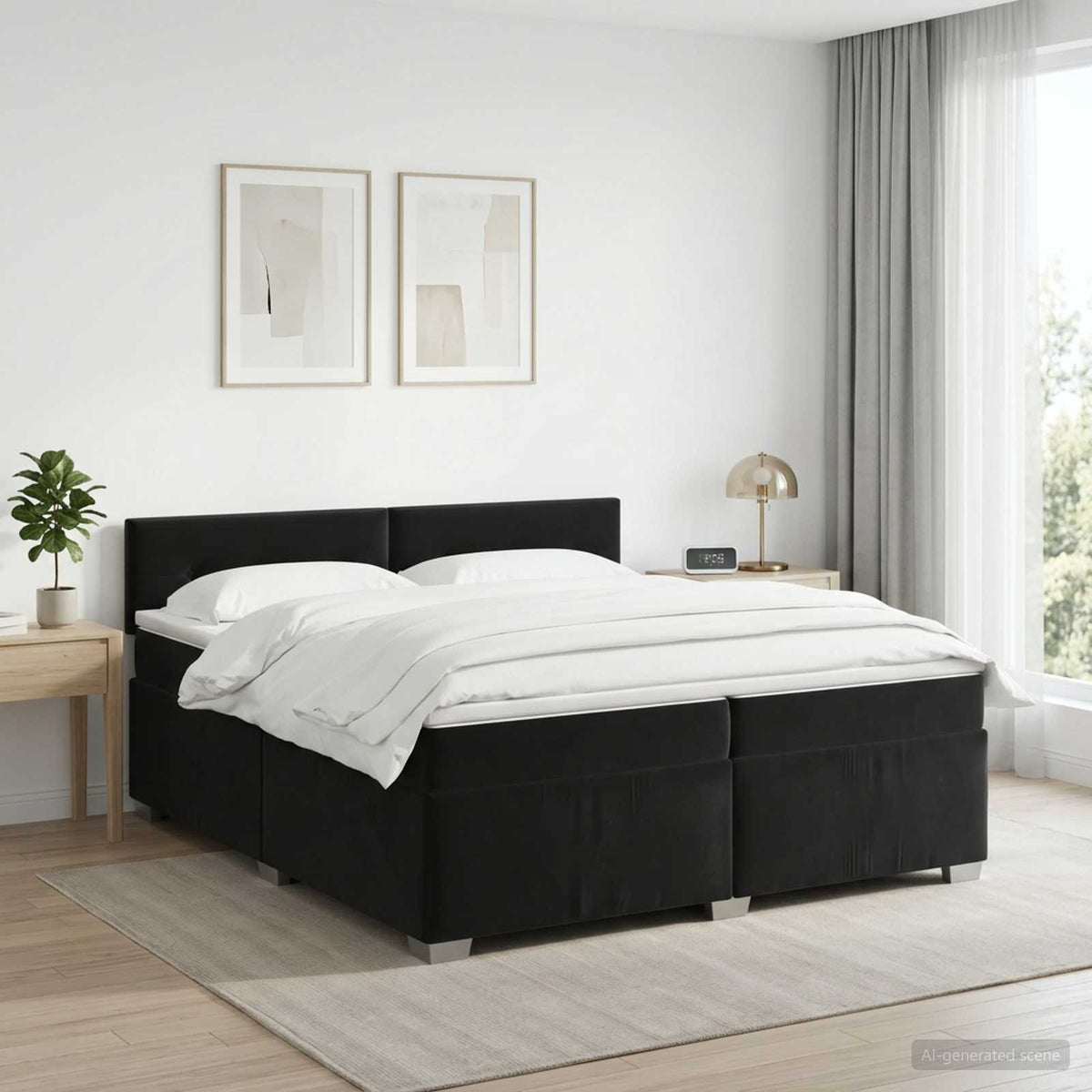 Boxspring krevet s madracem Crna 200 x 200 cm Baršun