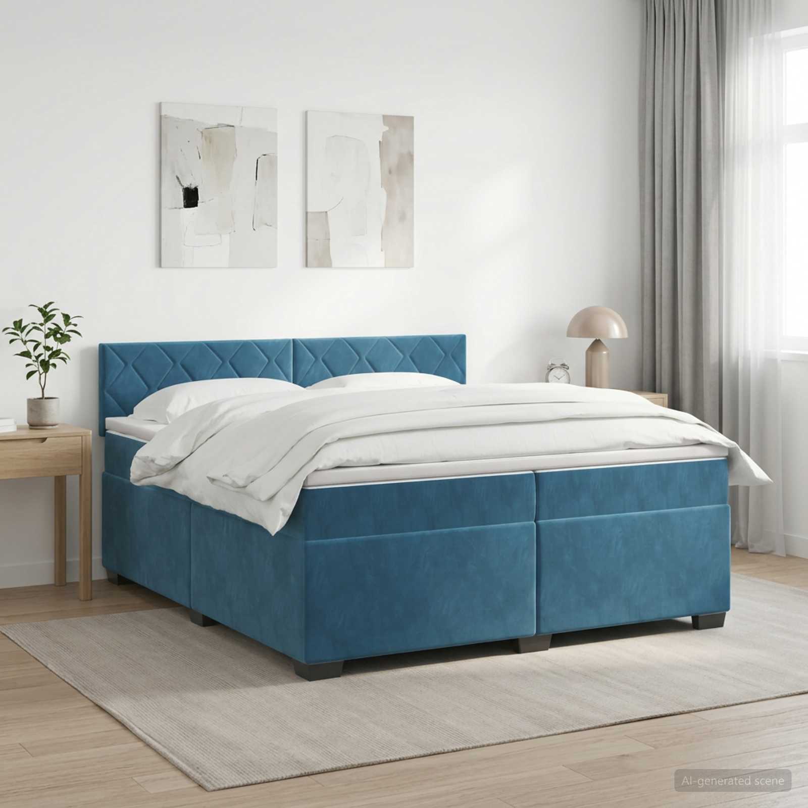 Boxspring krevet s madracem Tamno plava 200 x 200 cm Baršun