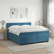 Boxspring krevet s madracem Tamno plava 200 x 200 cm Baršun