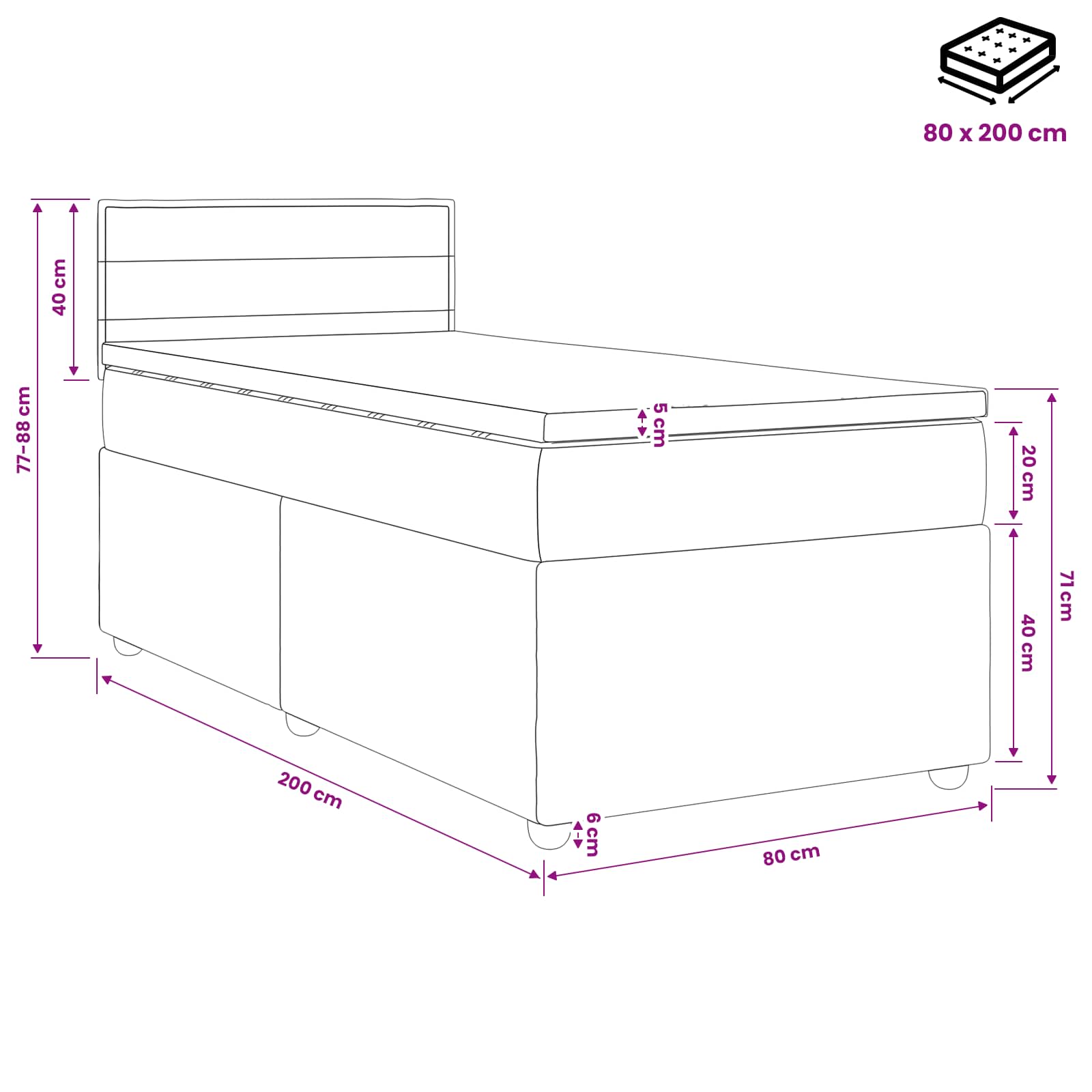 Boxspring krevet s madracem Tamno smeđa 80 x 200 cm Tkanina